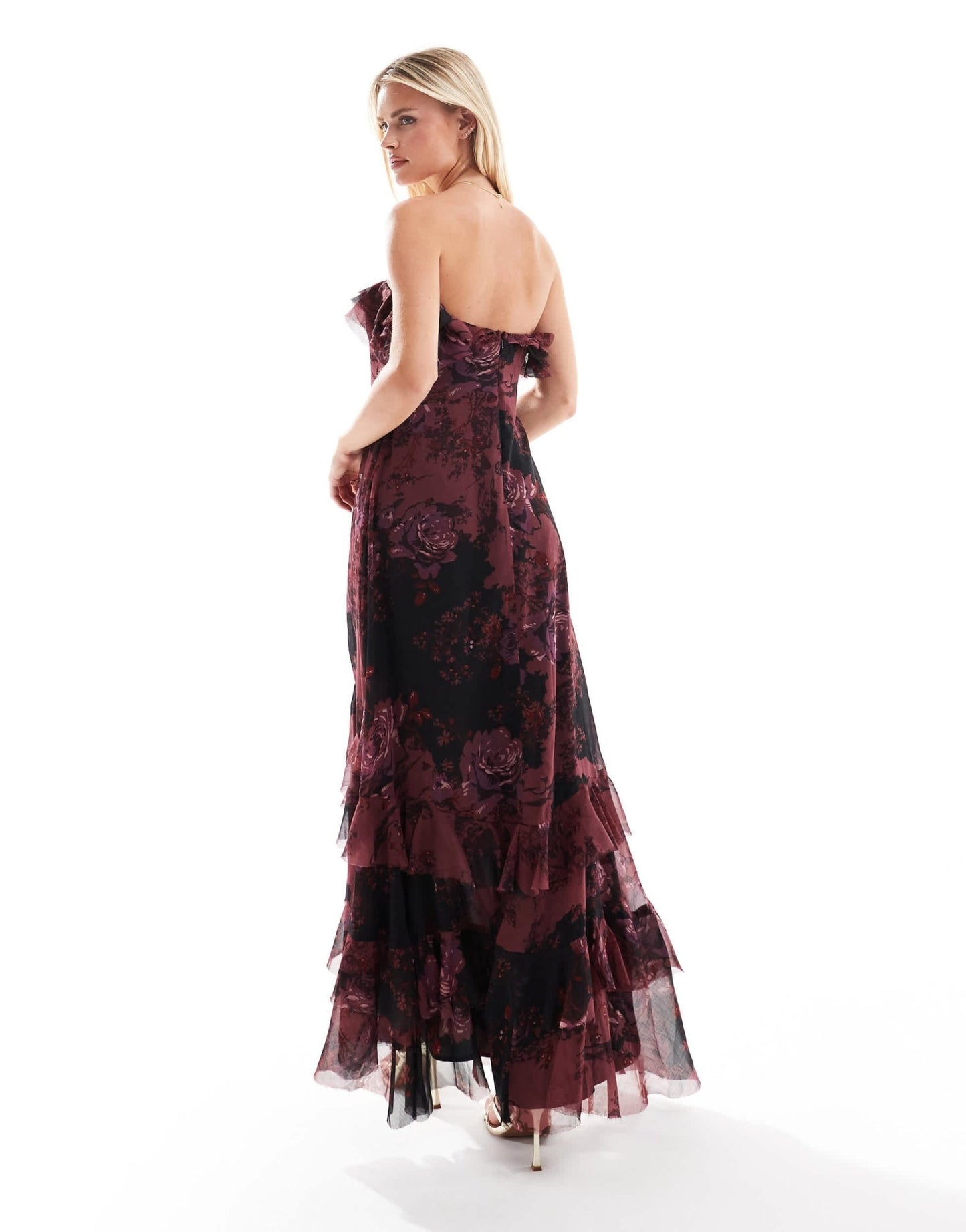 ASOS DESIGN Petite bardot ruffle off shoulder maxi dress in pink floral print - ASOS Sample Sale