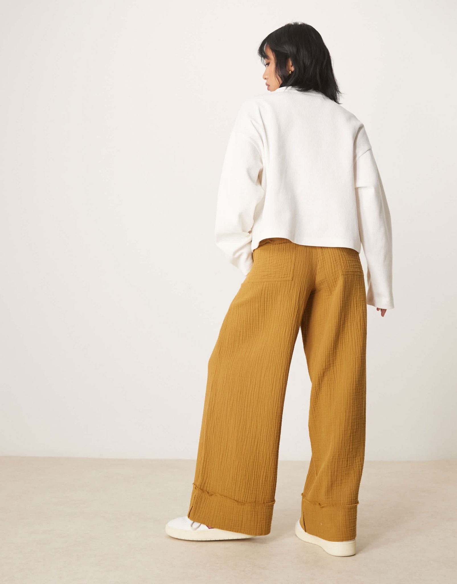 ASOS DESIGN Petite cheesecloth pull on trousers in olive - ASOS Sample Sale