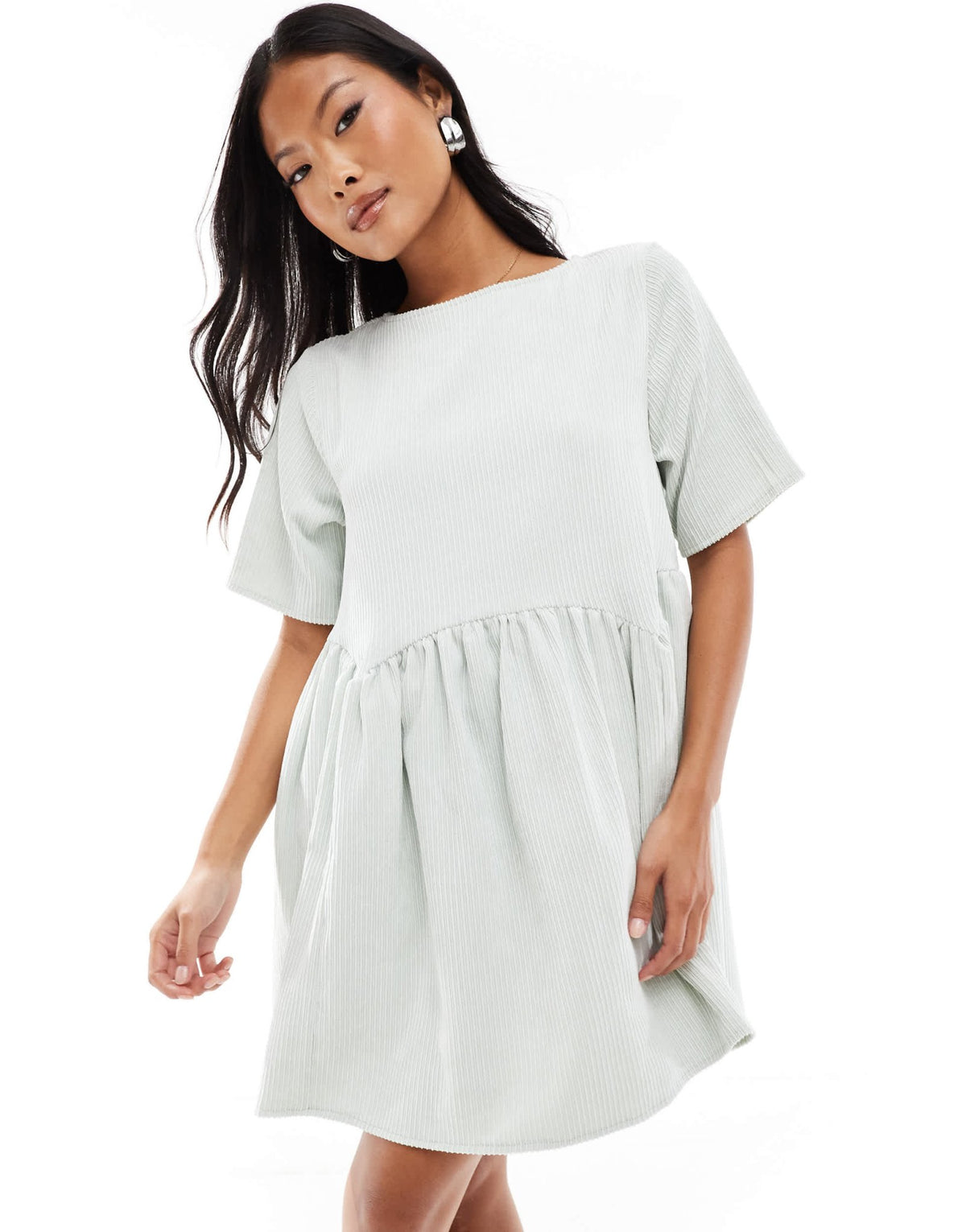 ASOS DESIGN petite cord smock tee with waist seam detail in mint - ASOS Sample Sale