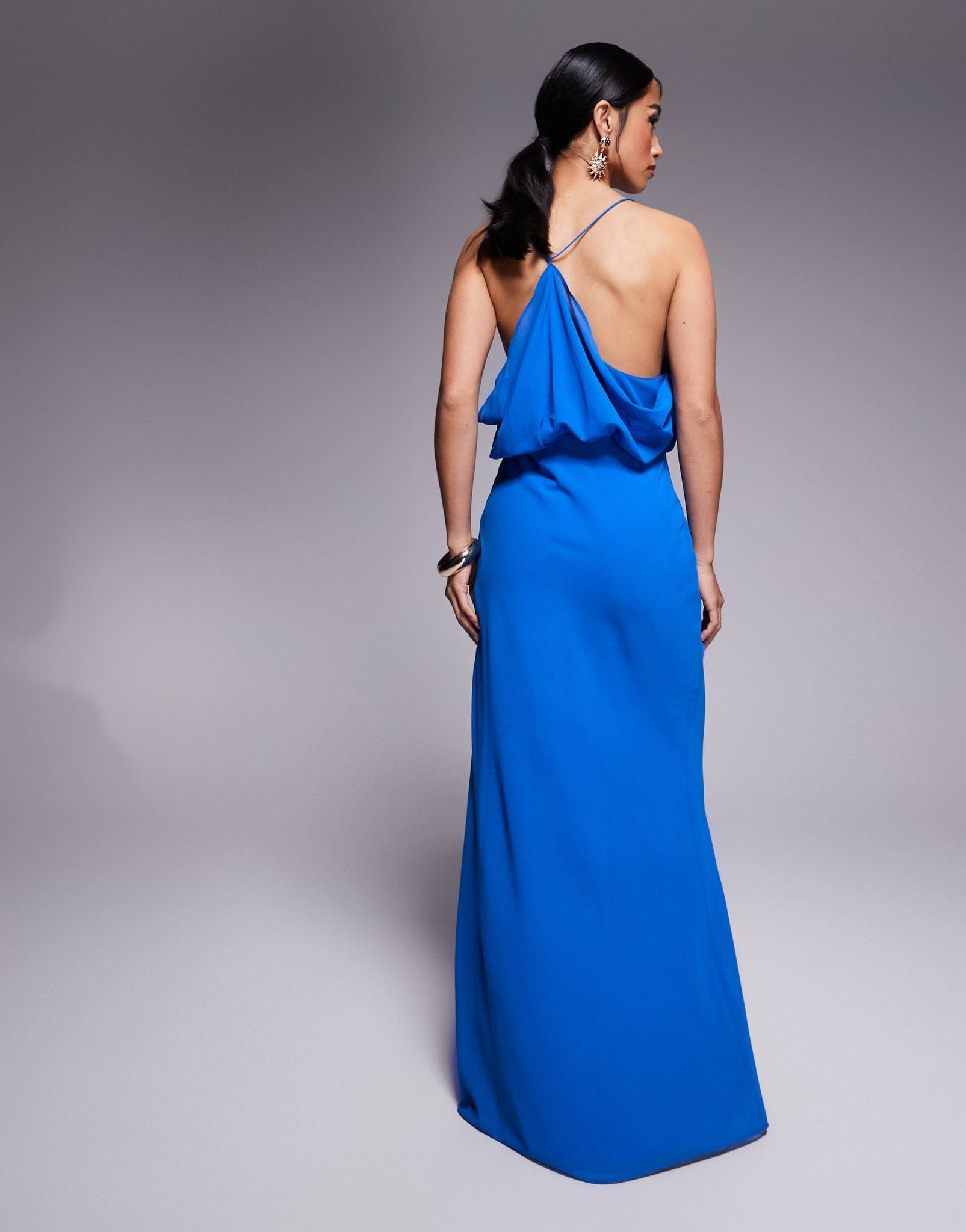 ASOS DESIGN Petite cowl front racer back strappy maxi dress in blue - ASOS Sample Sale