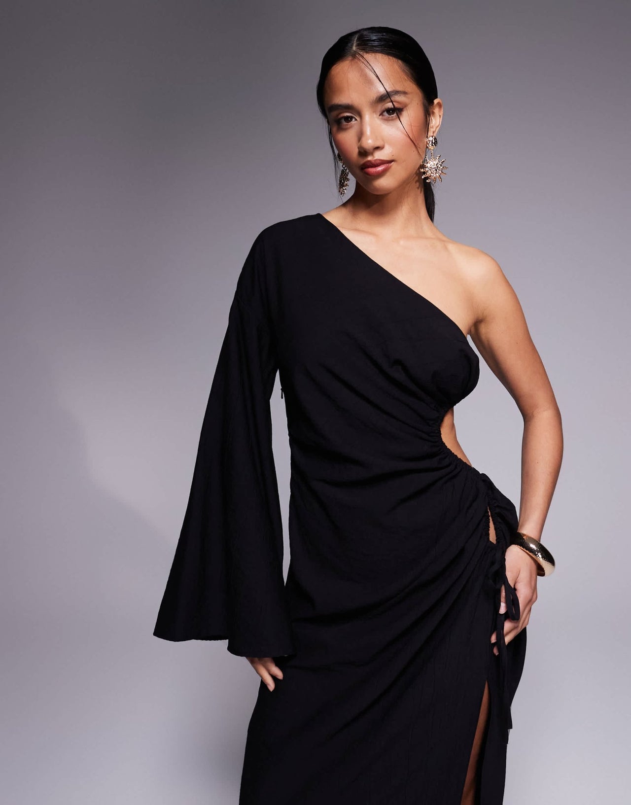ASOS DESIGN Petite cutout channel maxi dress in black - ASOS Sample Sale