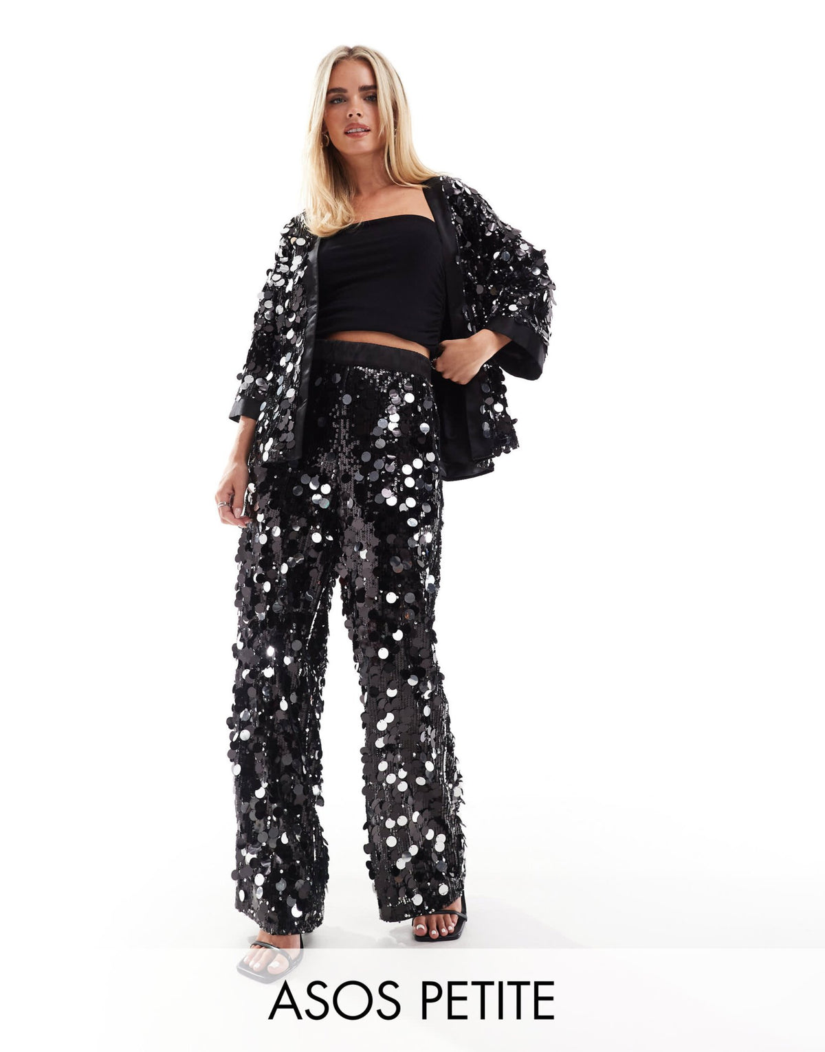 ASOS DESIGN Petite disco sequin tailored trouser in black - ASOS Sample Sale