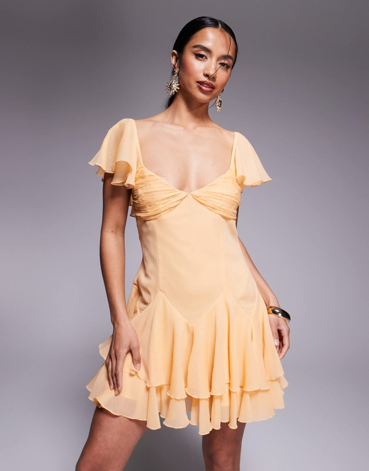ASOS DESIGN Petite dropped waist full skirt mini dress in pale orange - ASOS Sample Sale