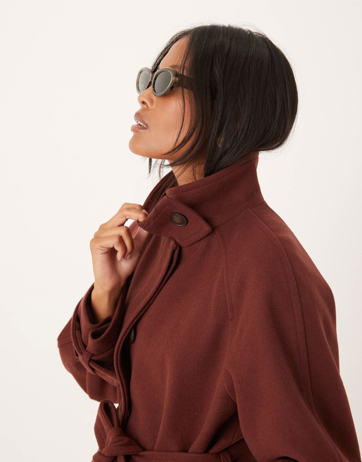 ASOS DESIGN Petite funnel neck longline formal trench coat in rust - ASOS Sample Sale