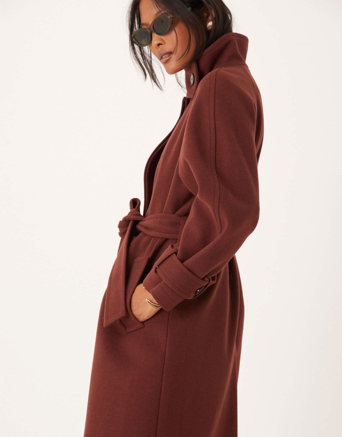 ASOS DESIGN Petite funnel neck longline formal trench coat in rust - ASOS Sample Sale
