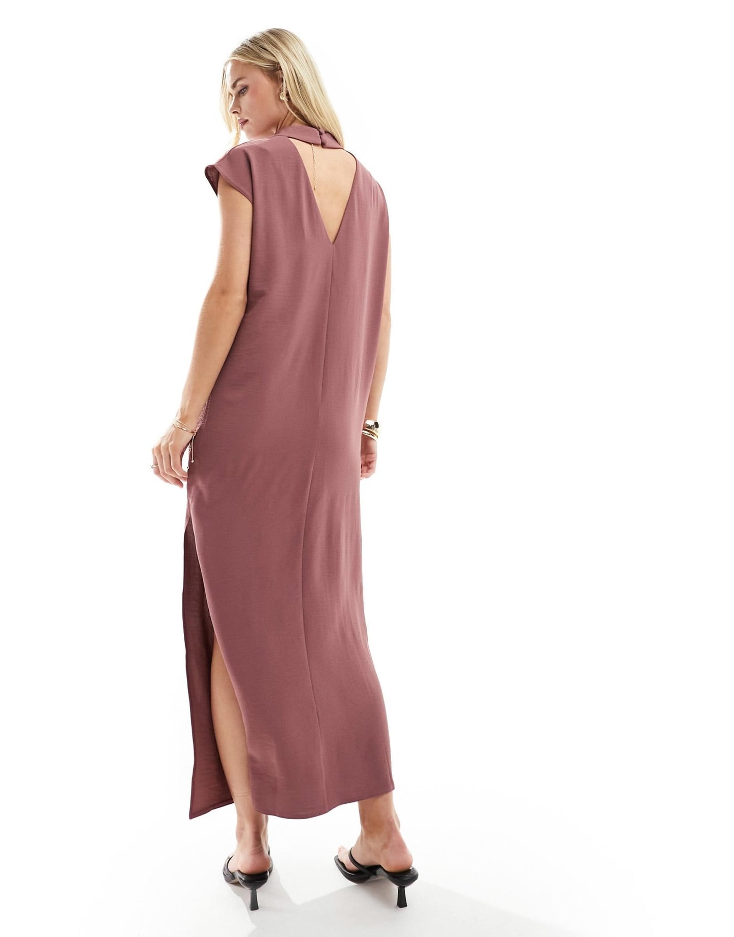 ASOS DESIGN Petite high neck column maxi dress in Mauve - ASOS Sample Sale
