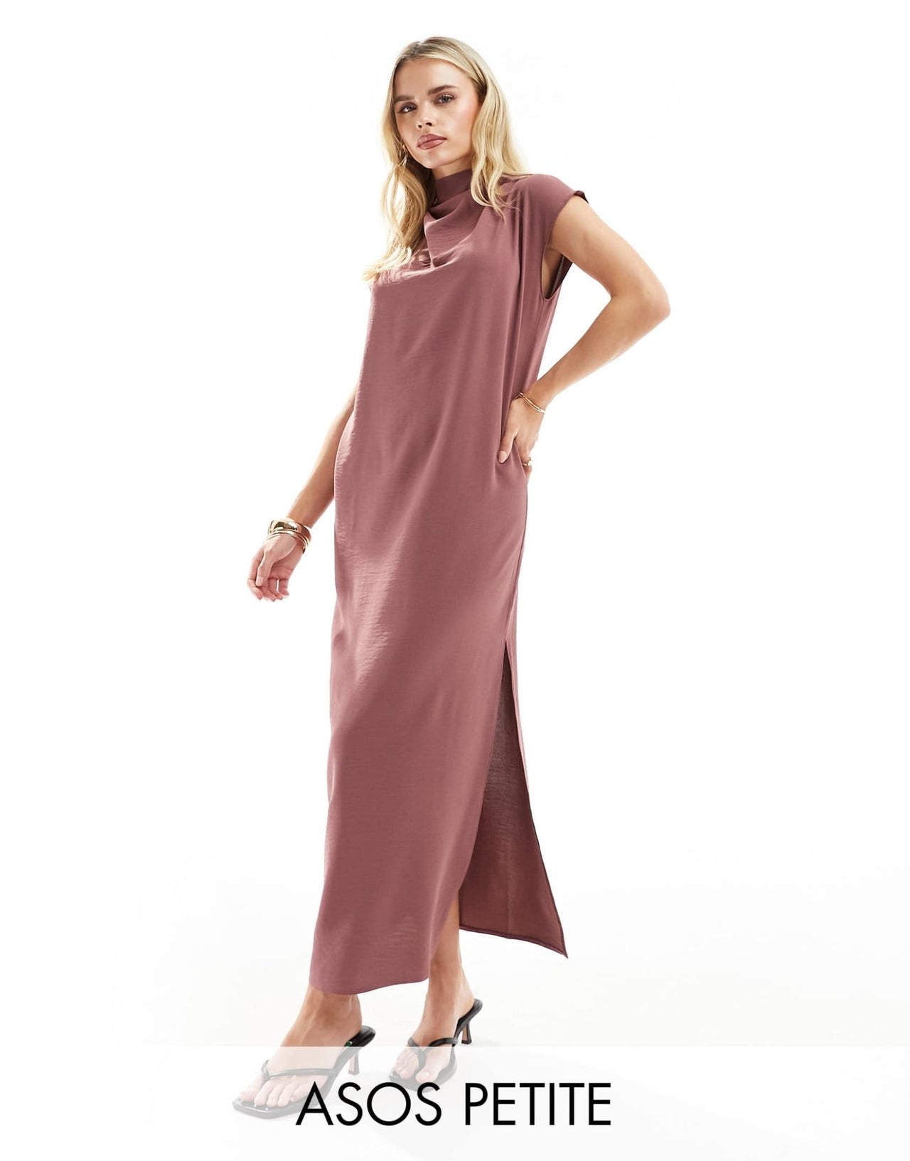ASOS DESIGN Petite high neck column maxi dress in Mauve - ASOS Sample Sale