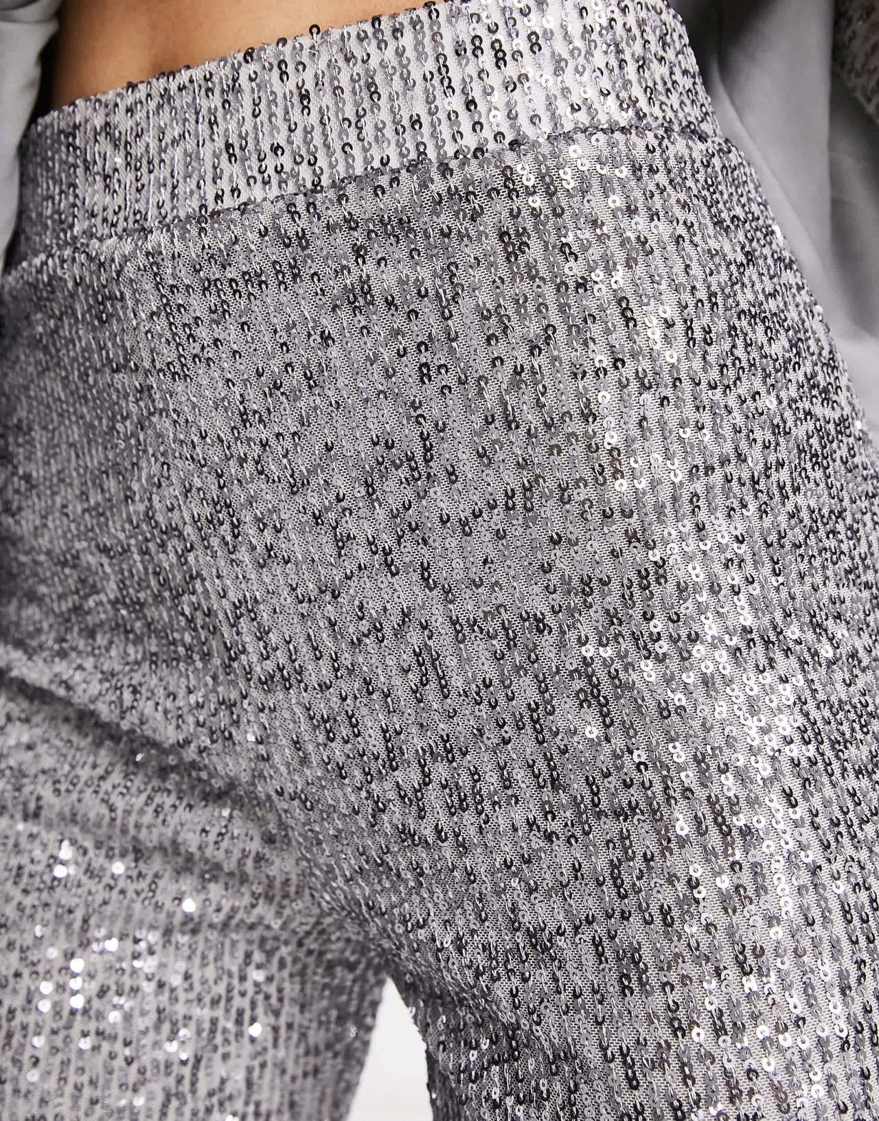 ASOS DESIGN Petite jersey sequin flare trouser in gunmetal - ASOS Sample Sale