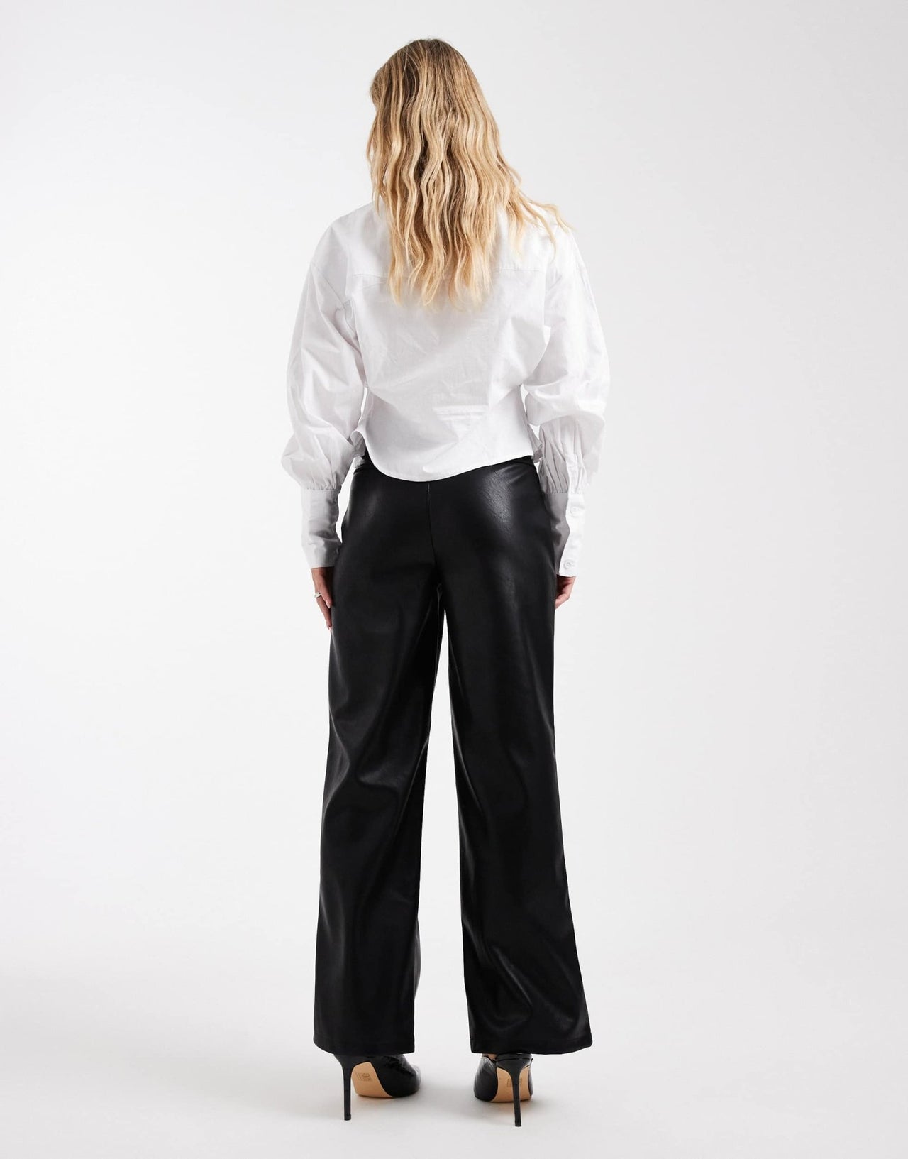 ASOS DESIGN Petite leather look wide leg trouser in black - ASOS Sample Sale