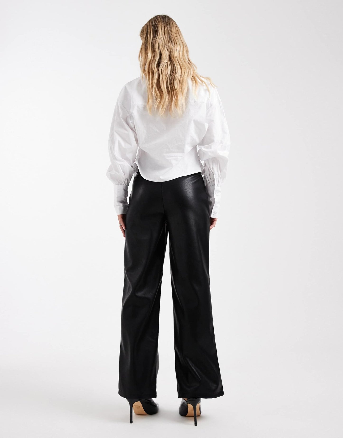 ASOS DESIGN Petite leather look wide leg trouser in black - ASOS Sample Sale