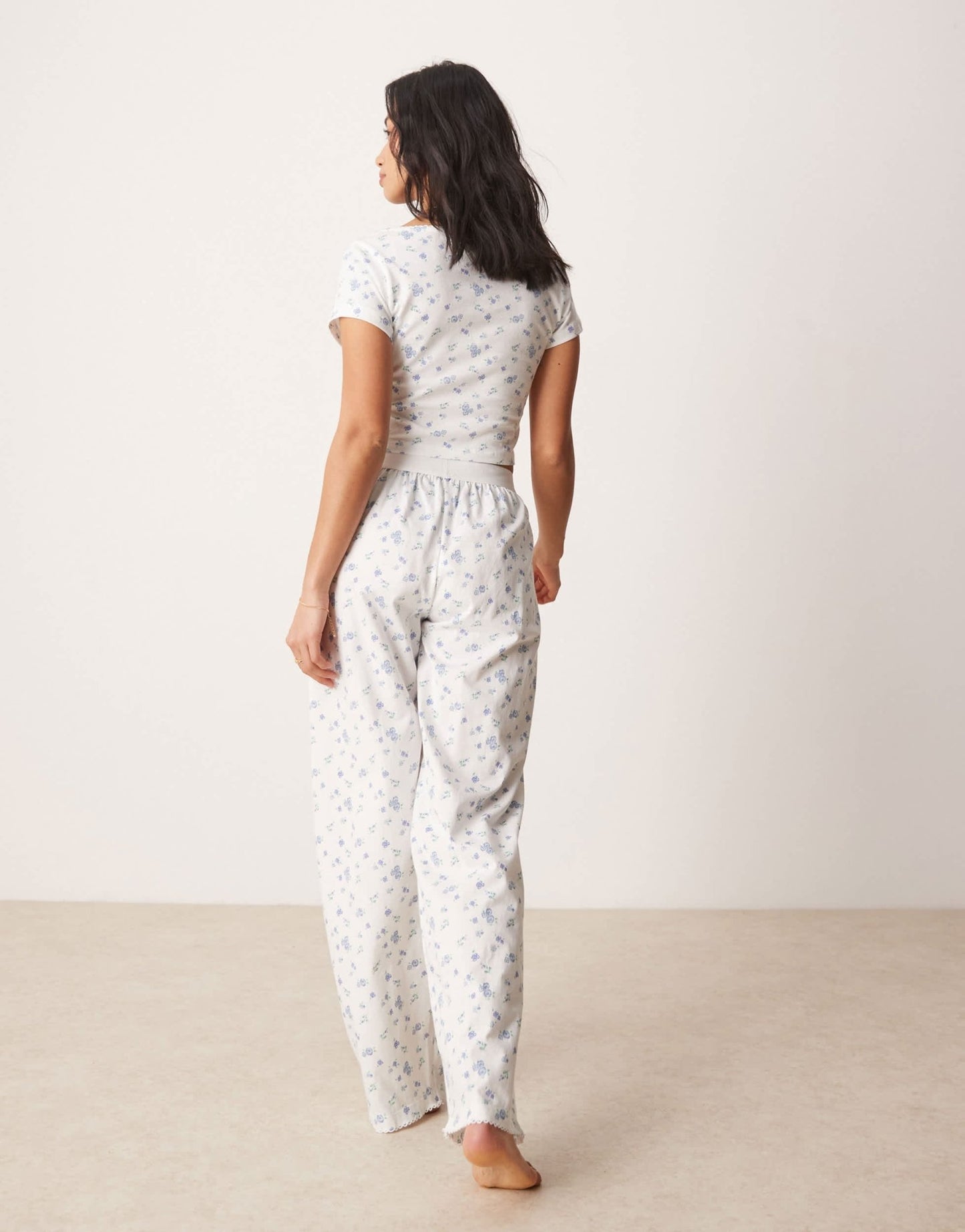 ASOS DESIGN Petite mix & match pyjama trouser with exposed waistband and picot trim in ditsy print - ASOS Sample Sale