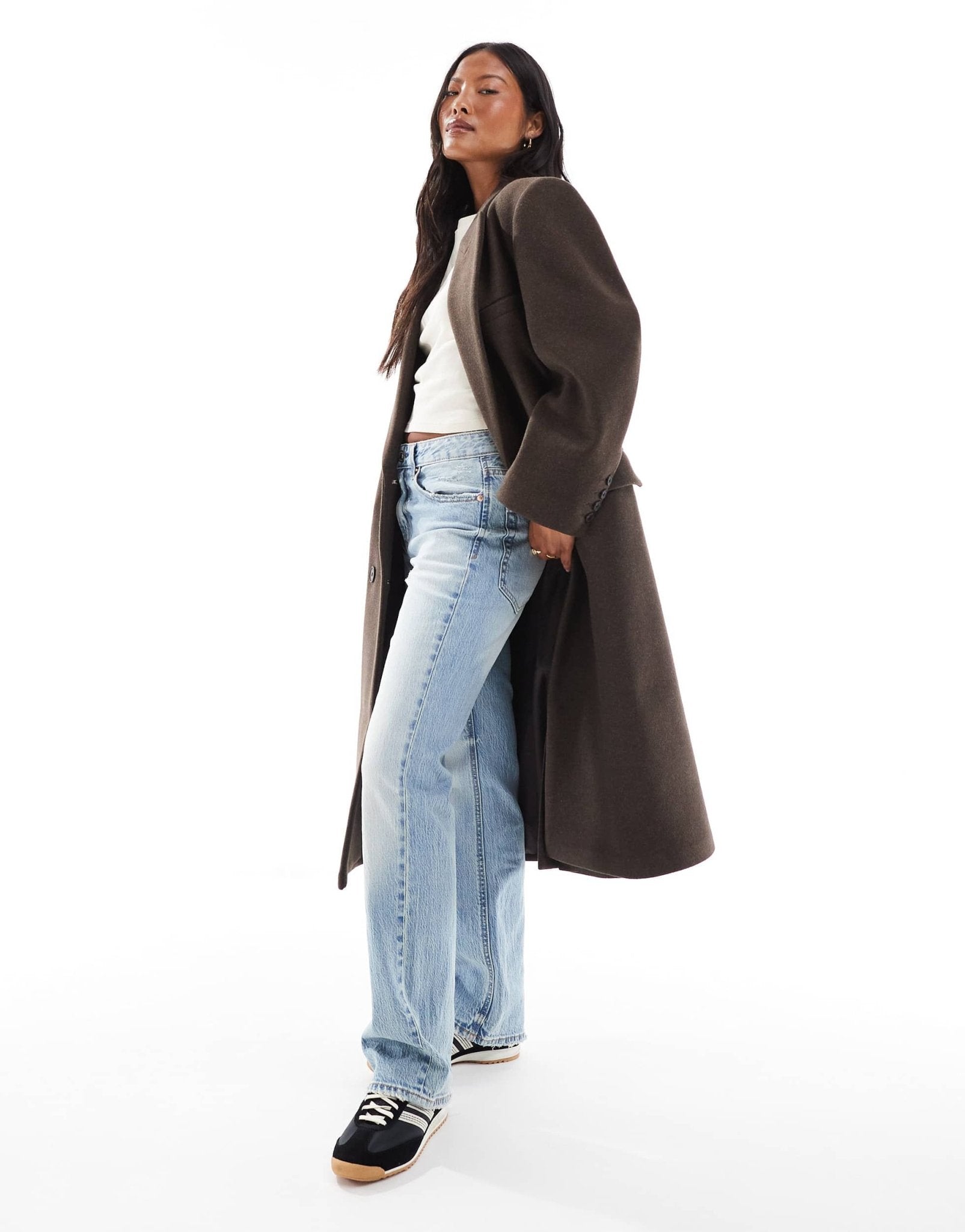 ASOS DESIGN Petite oversized dad coat in chocolate melange – ASOS ...
