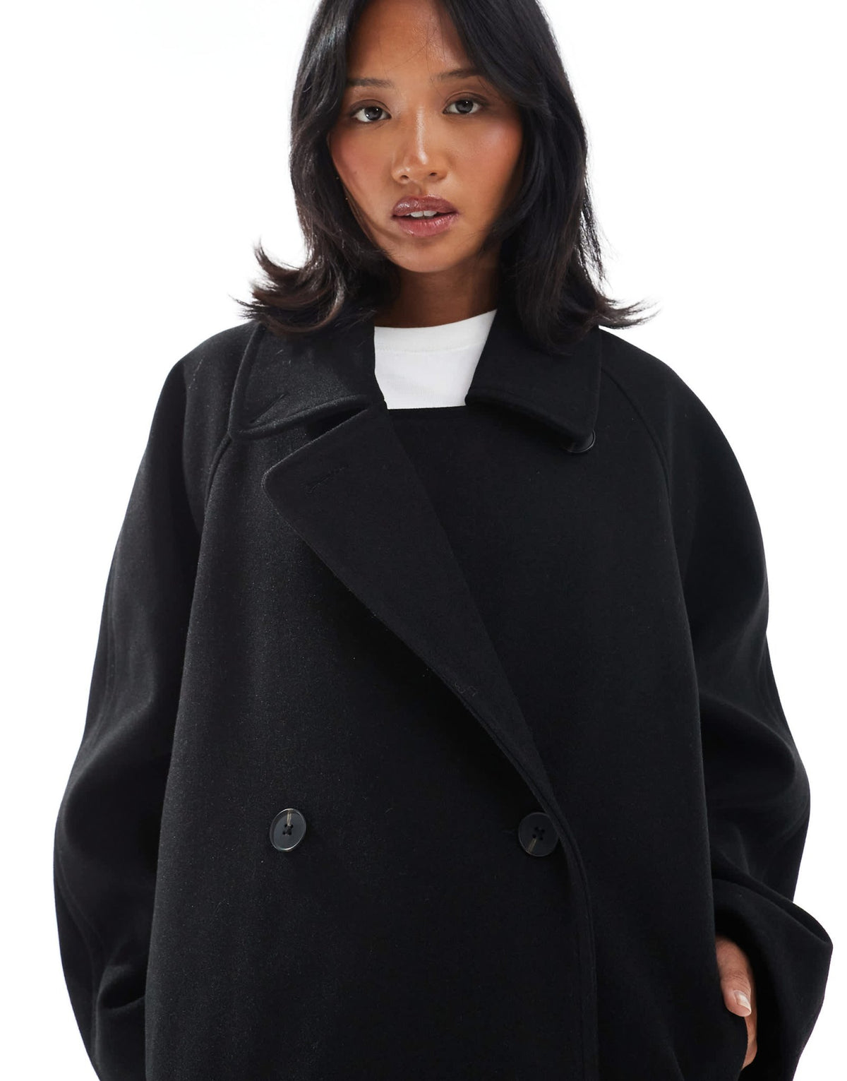 ASOS DESIGN Petite oversized mid length pea coat in black - ASOS Sample Sale