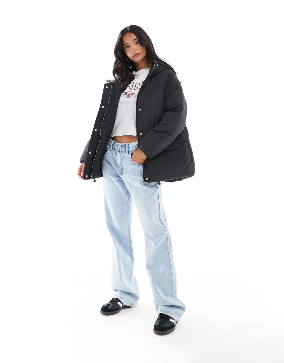 ASOS DESIGN Petite oversized puffer jacket with hood in black - ASOS Sample Sale