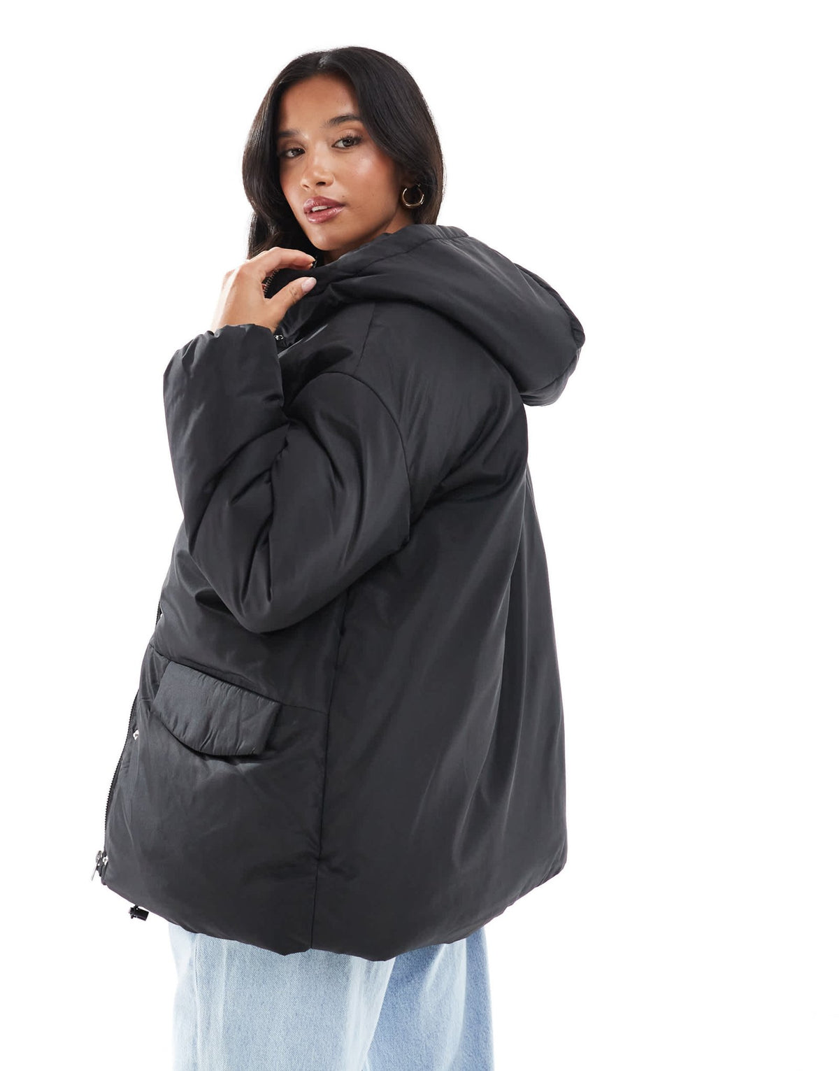 ASOS DESIGN Petite oversized puffer jacket with hood in black - ASOS Sample Sale