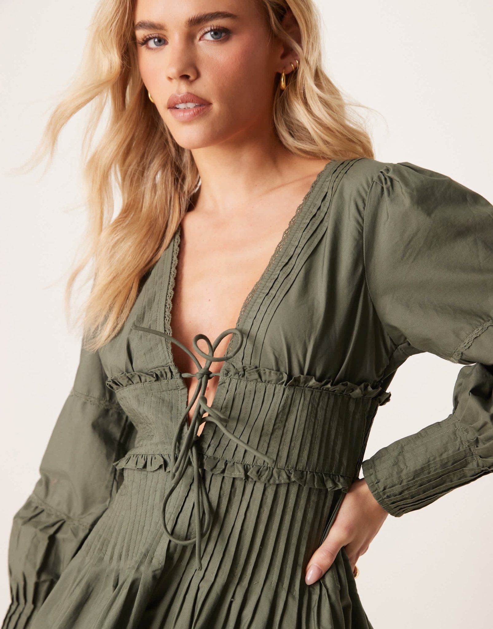 ASOS DESIGN petite pintuck mini dress in green - ASOS Sample Sale