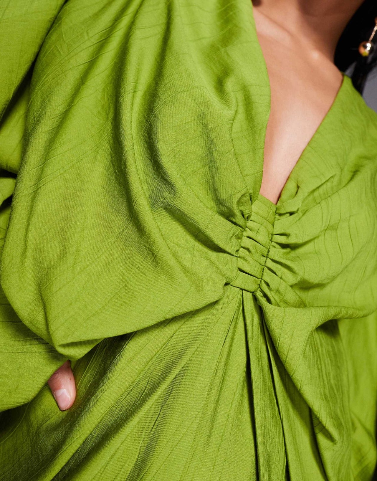 ASOS DESIGN Petite plunge elasticated maxi dress with blouson sleeve in lime green - ASOS Sample Sale