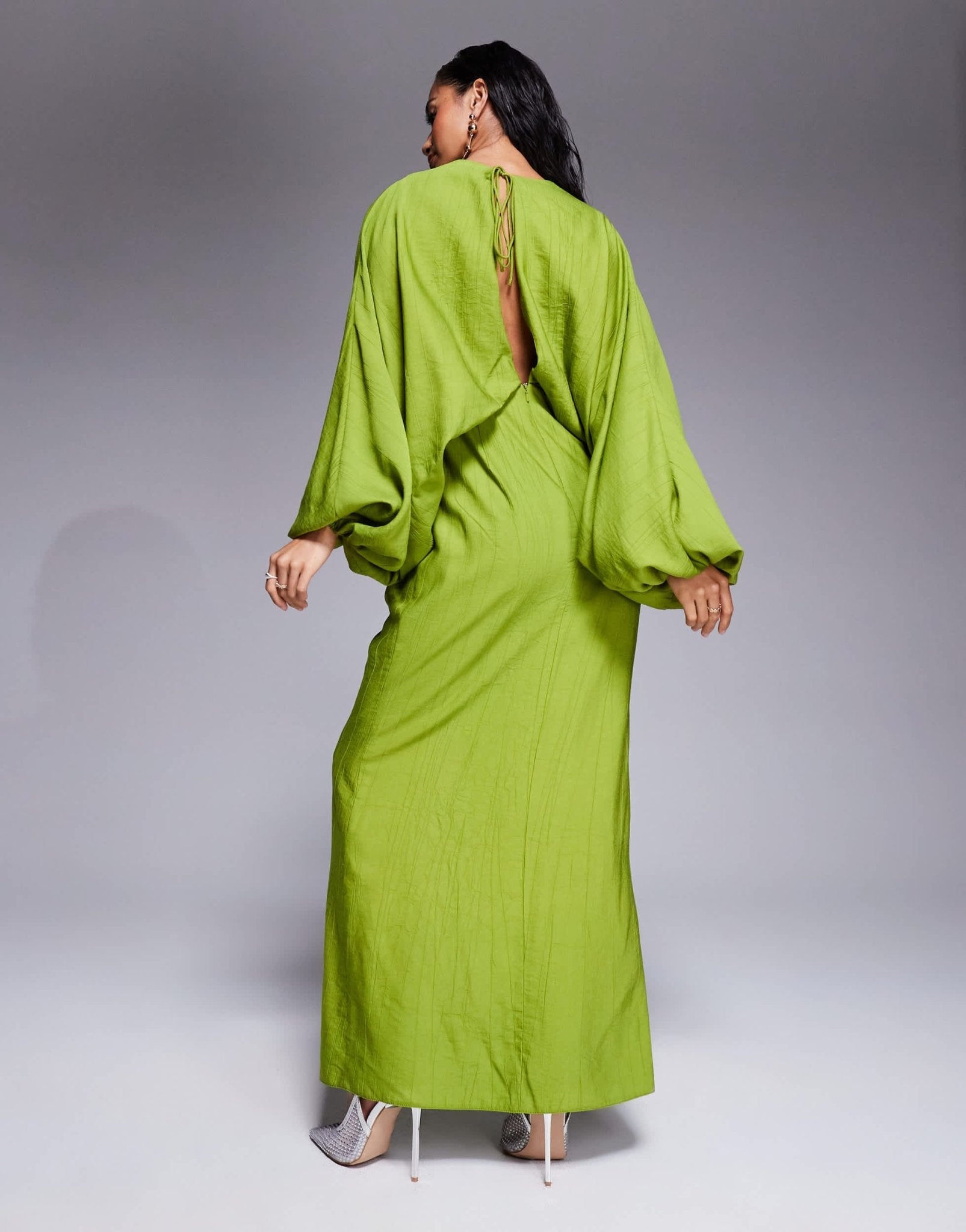 ASOS DESIGN Petite plunge elasticated maxi dress with blouson sleeve in lime green - ASOS Sample Sale