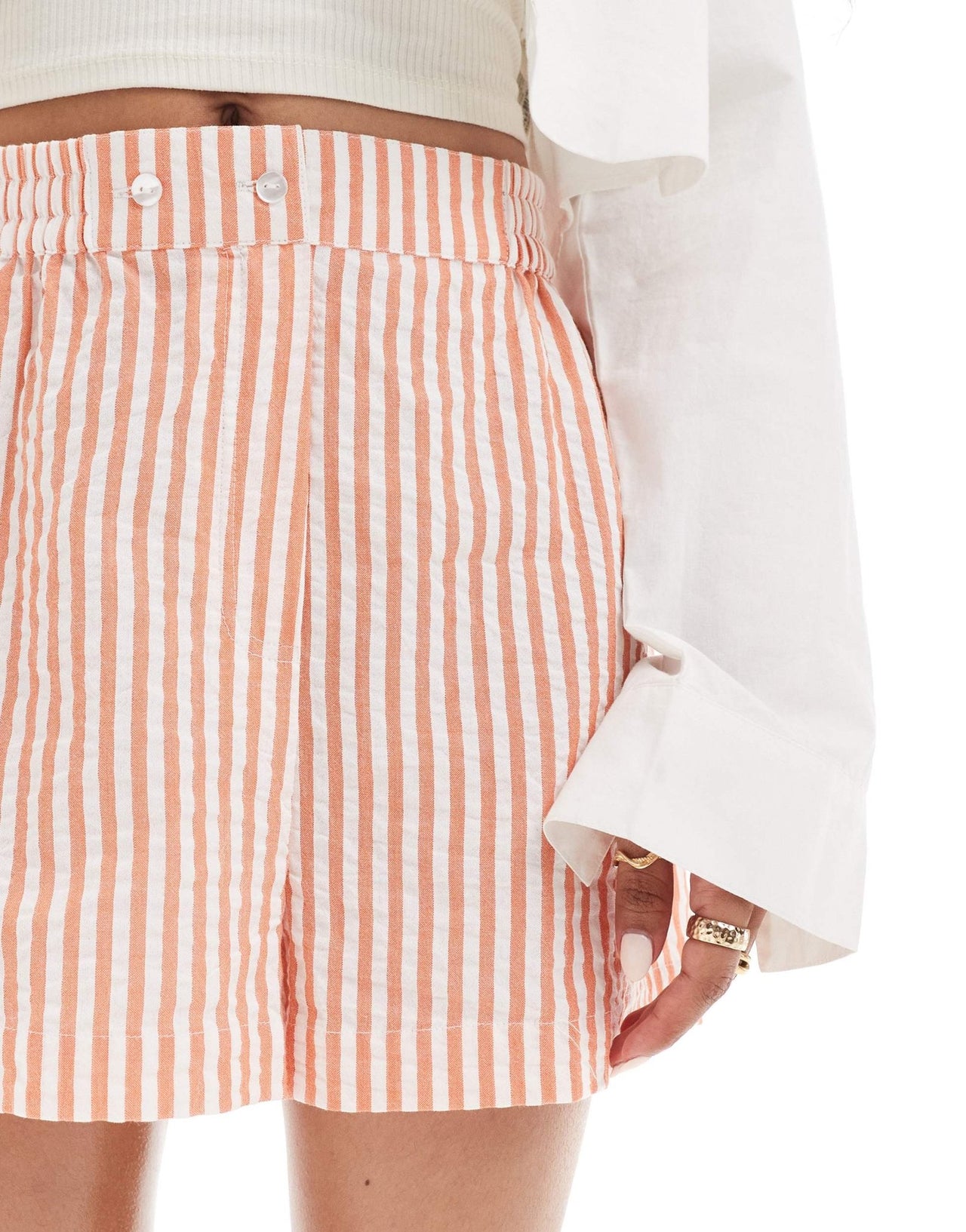 ASOS DESIGN Petite pull on short with tab waistband in orange stripe - ASOS Sample Sale