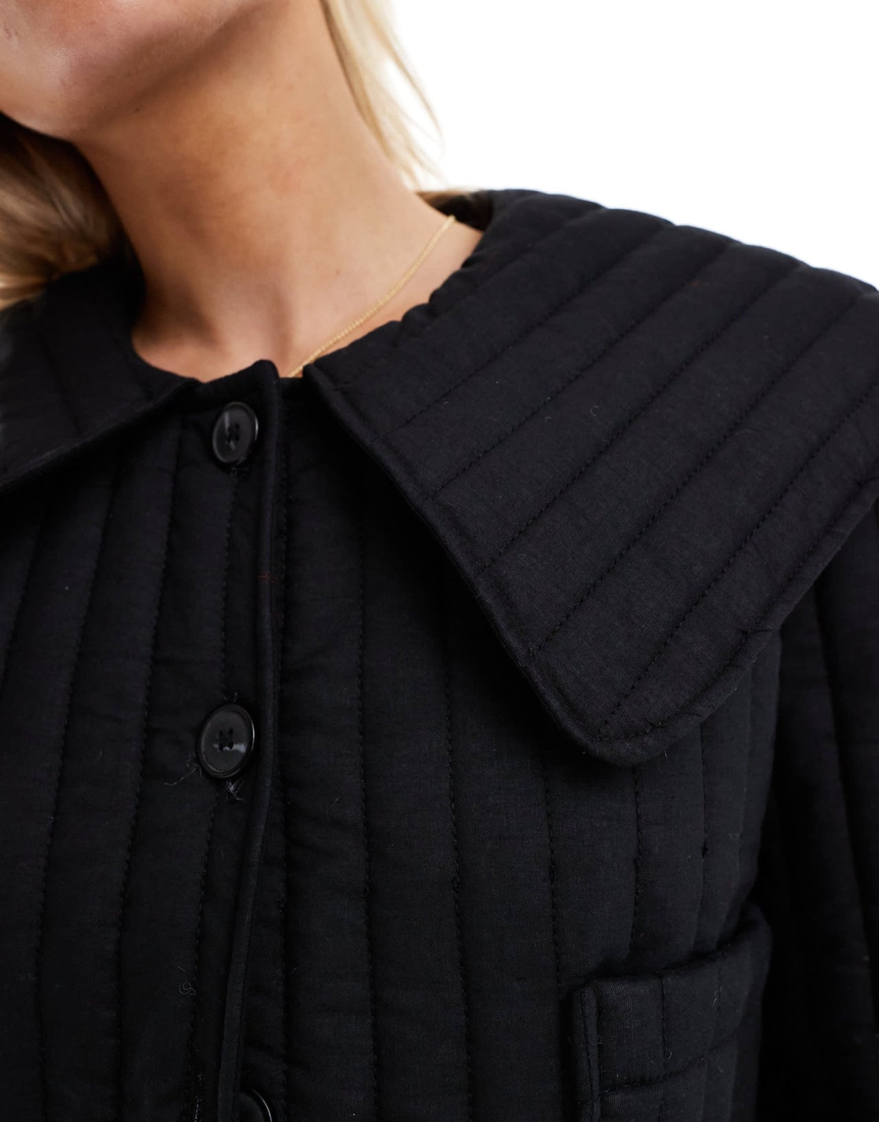 ASOS DESIGN Petite quilted jacket with collar in black - ASOS Sample Sale