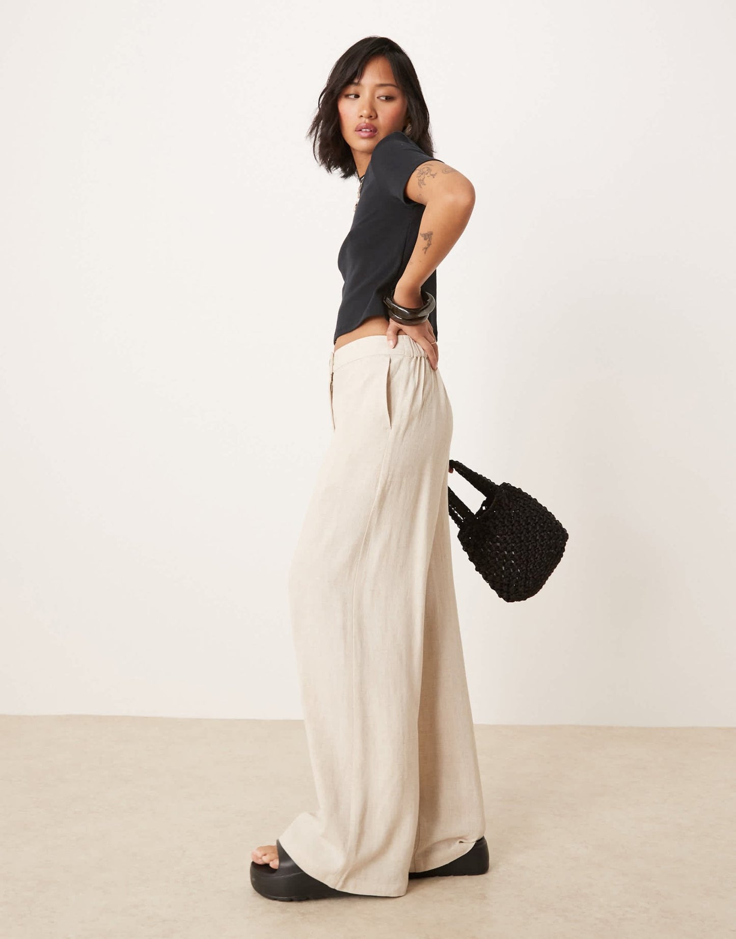 ASOS DESIGN Petite relaxed straight leg trousers with linen in natural - ASOS Sample Sale