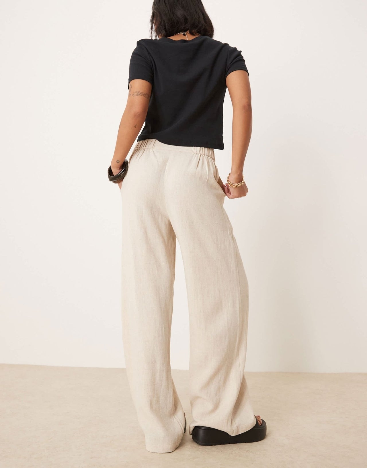 ASOS DESIGN Petite relaxed straight leg trousers with linen in natural - ASOS Sample Sale