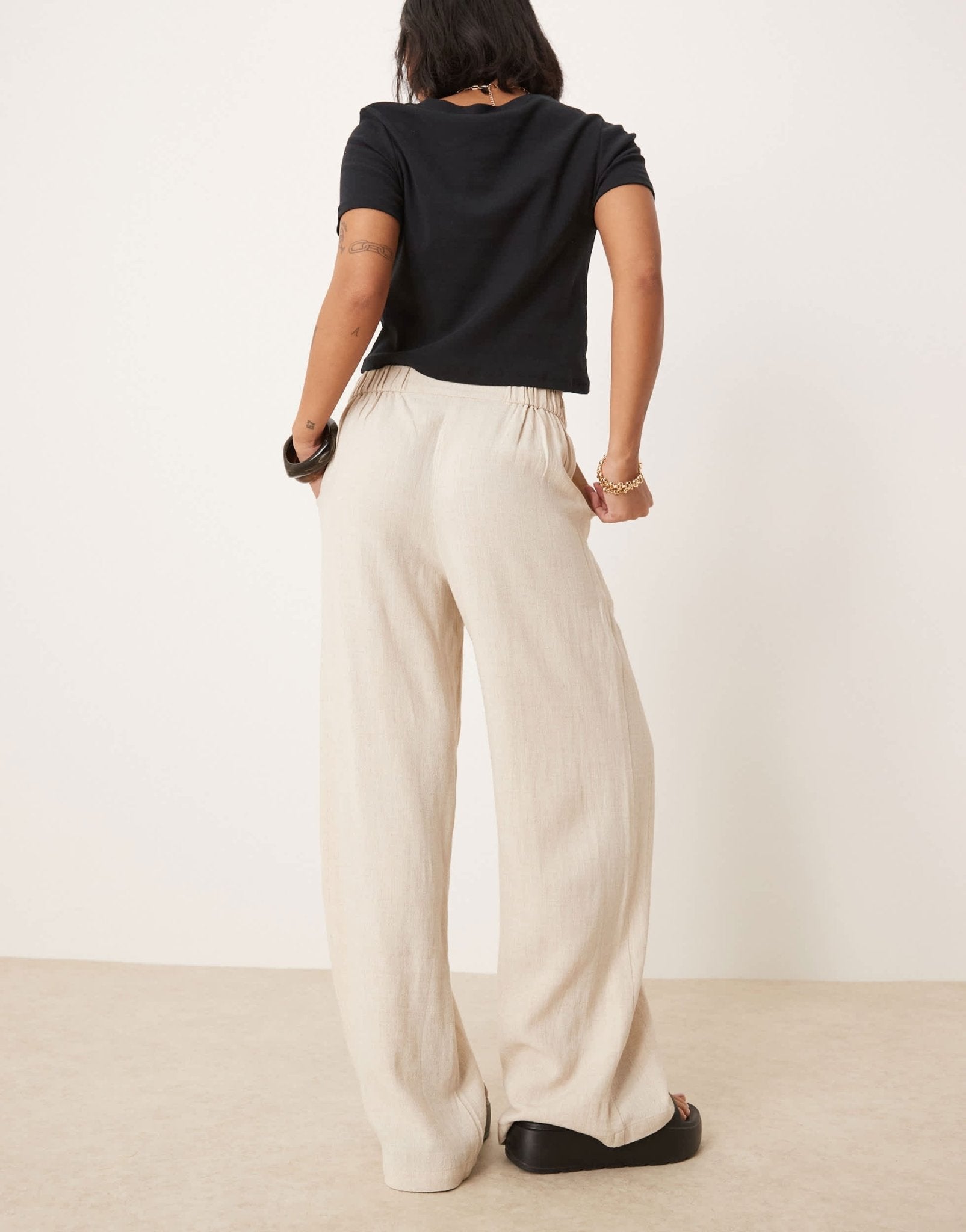 ASOS DESIGN Petite relaxed straight leg trousers with linen in natural - ASOS Sample Sale