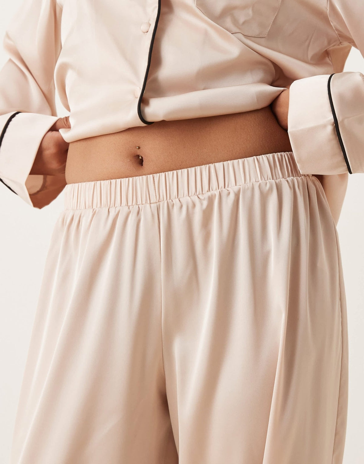 ASOS DESIGN Petite satin shirt & trouser pyjama set in champagne pink - ASOS Sample Sale