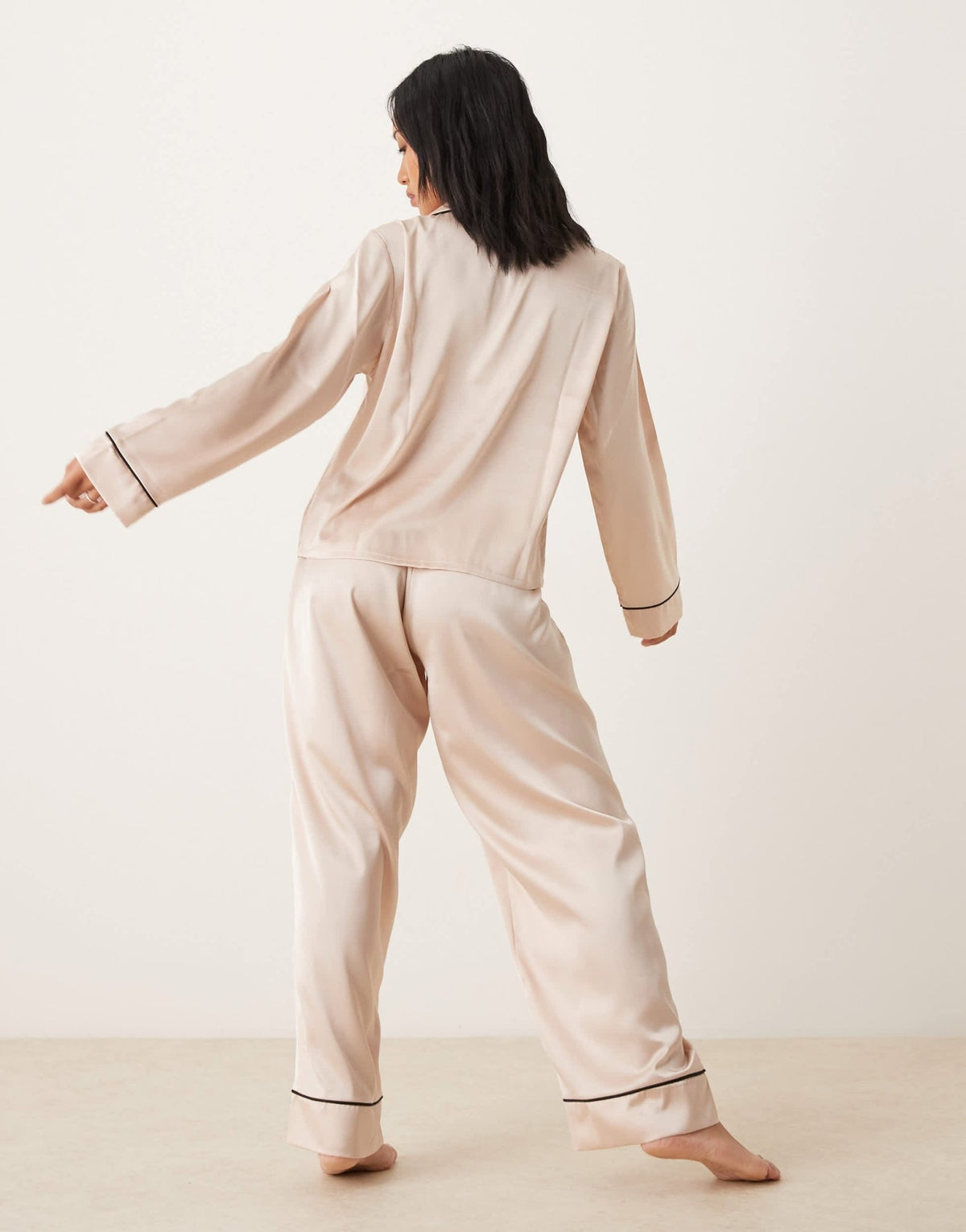 ASOS DESIGN Petite satin shirt & trouser pyjama set in champagne pink - ASOS Sample Sale