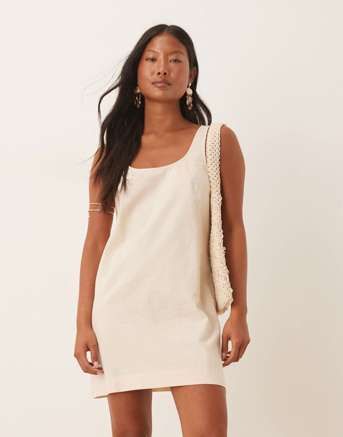ASOS DESIGN Petite scoop neck cotton linen mini dress in oatmeal - ASOS Sample Sale