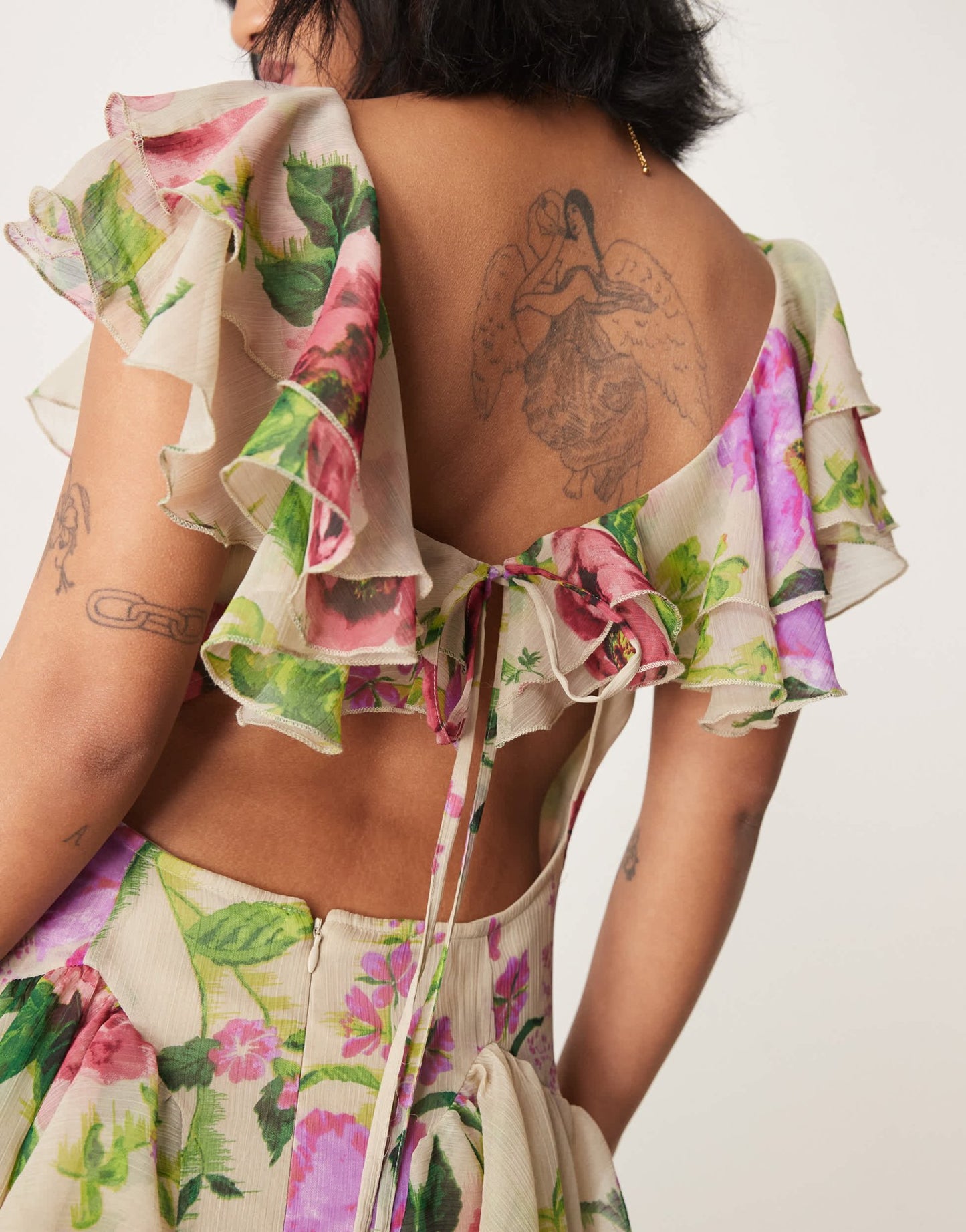 ASOS DESIGN Petite scoop neck flutter sleeve ruffle tiered midaxi dress in lilac floral print - ASOS Sample Sale