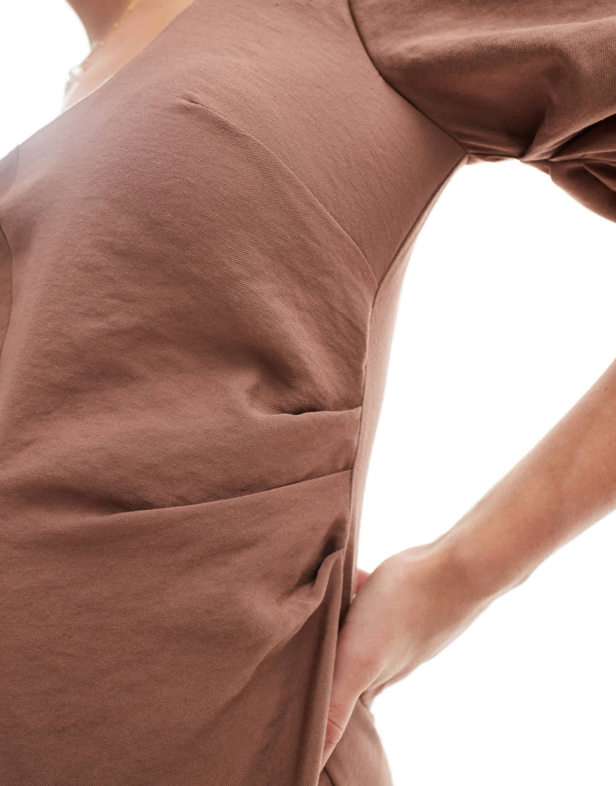 ASOS DESIGN Petite scoop neck pleated waist midi dress in mocha - ASOS Sample Sale