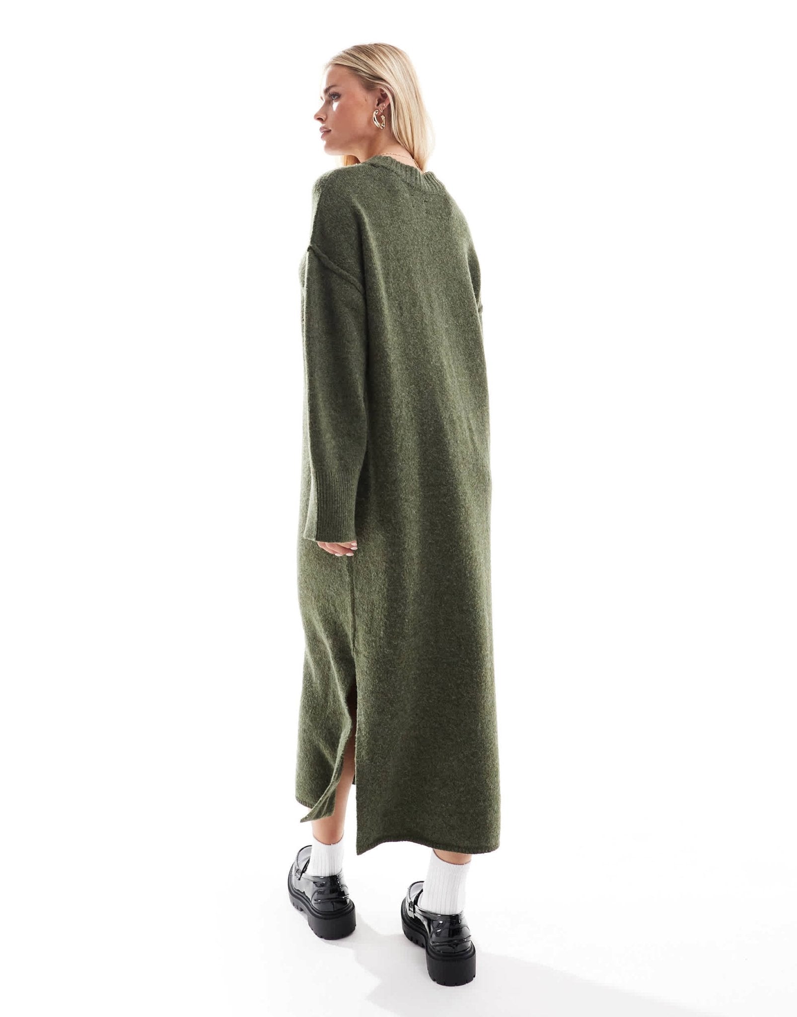 ASOS DESIGN Petite seam front knitted midaxi dress khaki - ASOS Sample Sale
