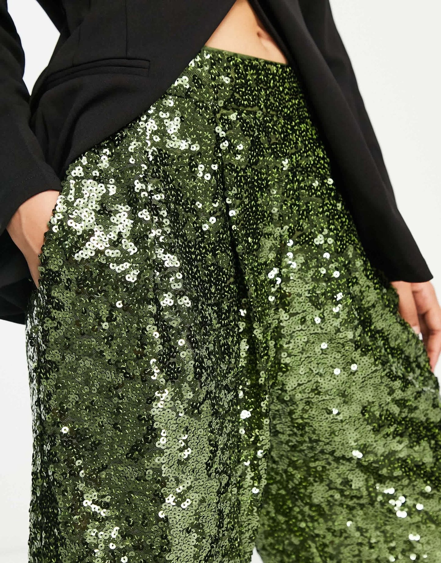 ASOS DESIGN Petite sequin slouchy trouser in khaki - ASOS Sample Sale