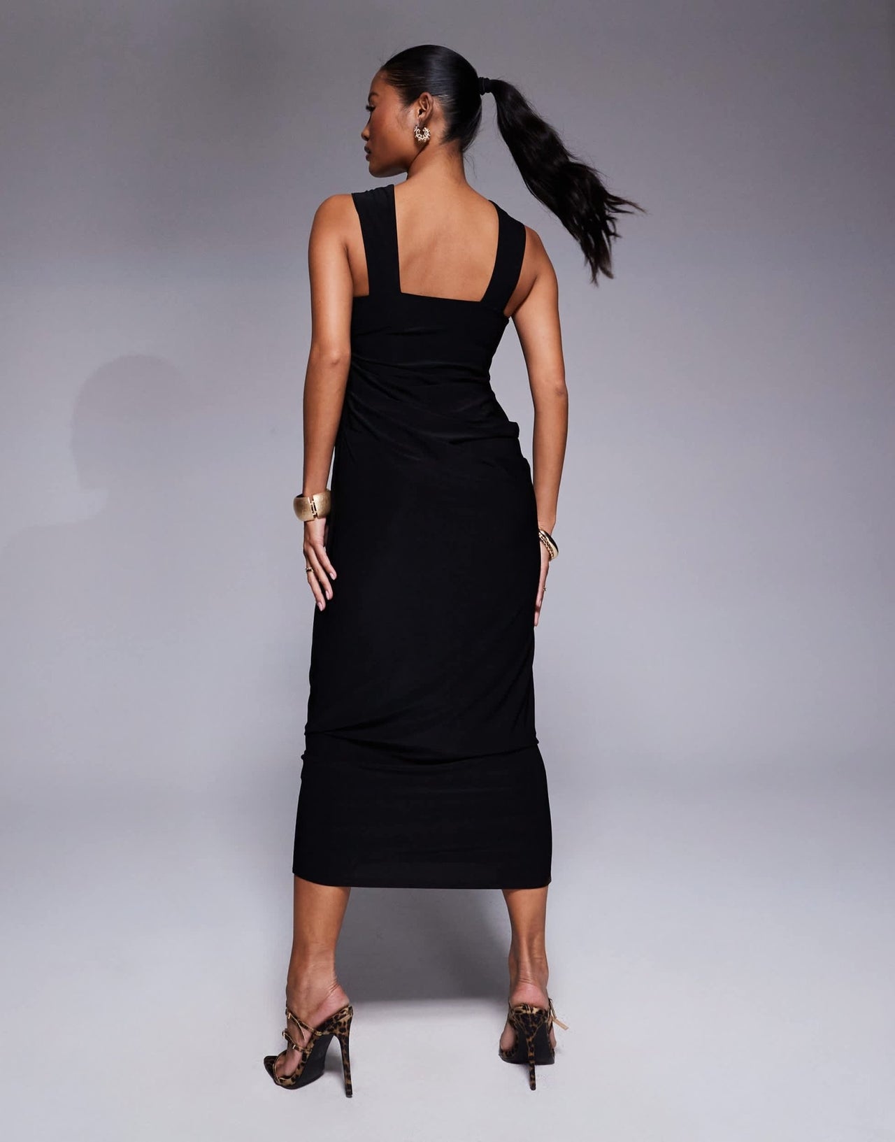 ASOS DESIGN Petite shaped neckline wide strap with draped skirt midi dress in black - ASOS Sample Sale