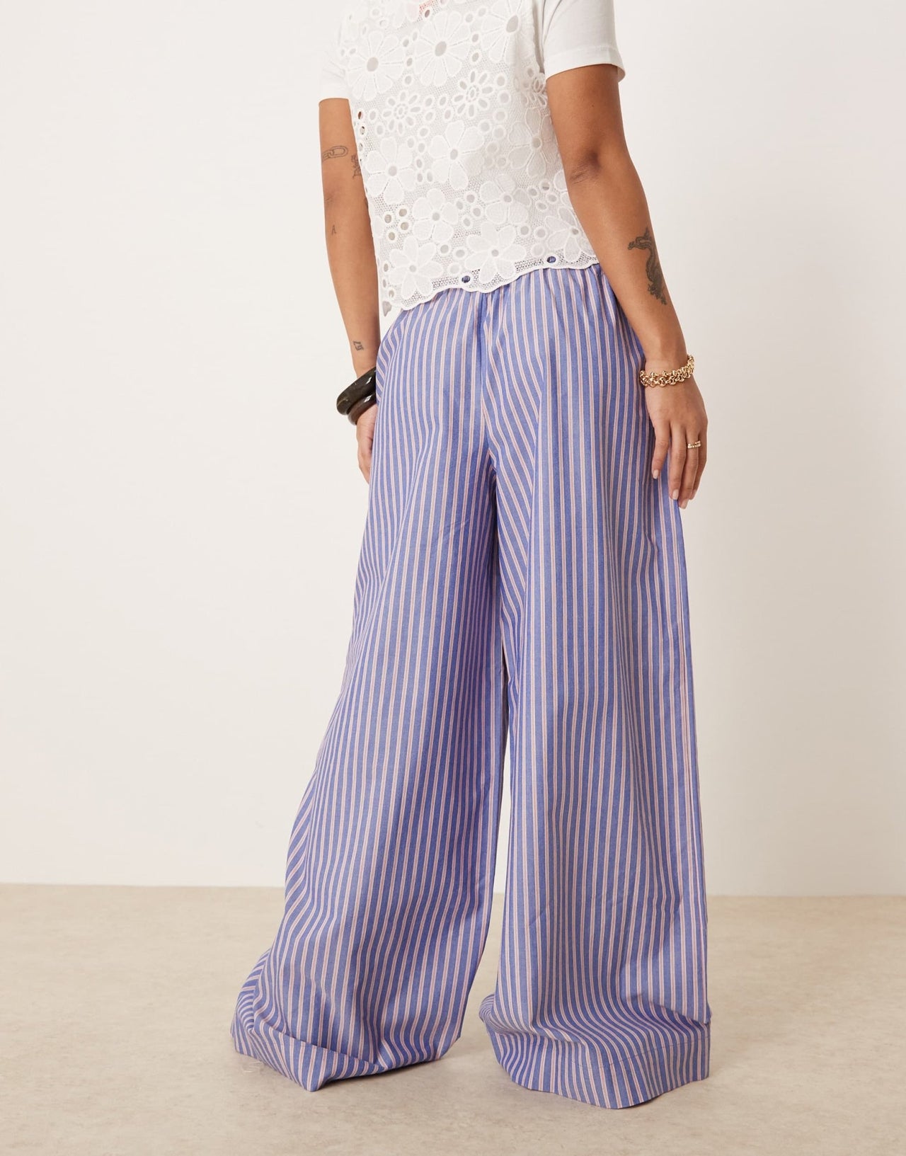 ASOS DESIGN Petite shirred waist trousers in blue and red stripe - ASOS Sample Sale