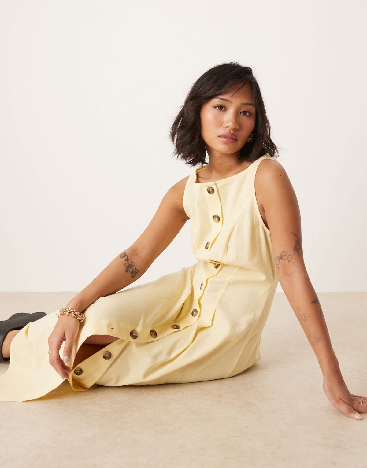 ASOS DESIGN Petite slash neck button down waistcoat maxi dress in buttermilk - ASOS Sample Sale