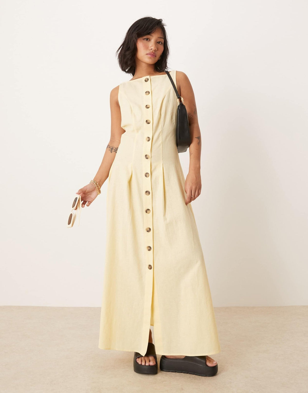 ASOS DESIGN Petite slash neck button down waistcoat maxi dress in buttermilk - ASOS Sample Sale