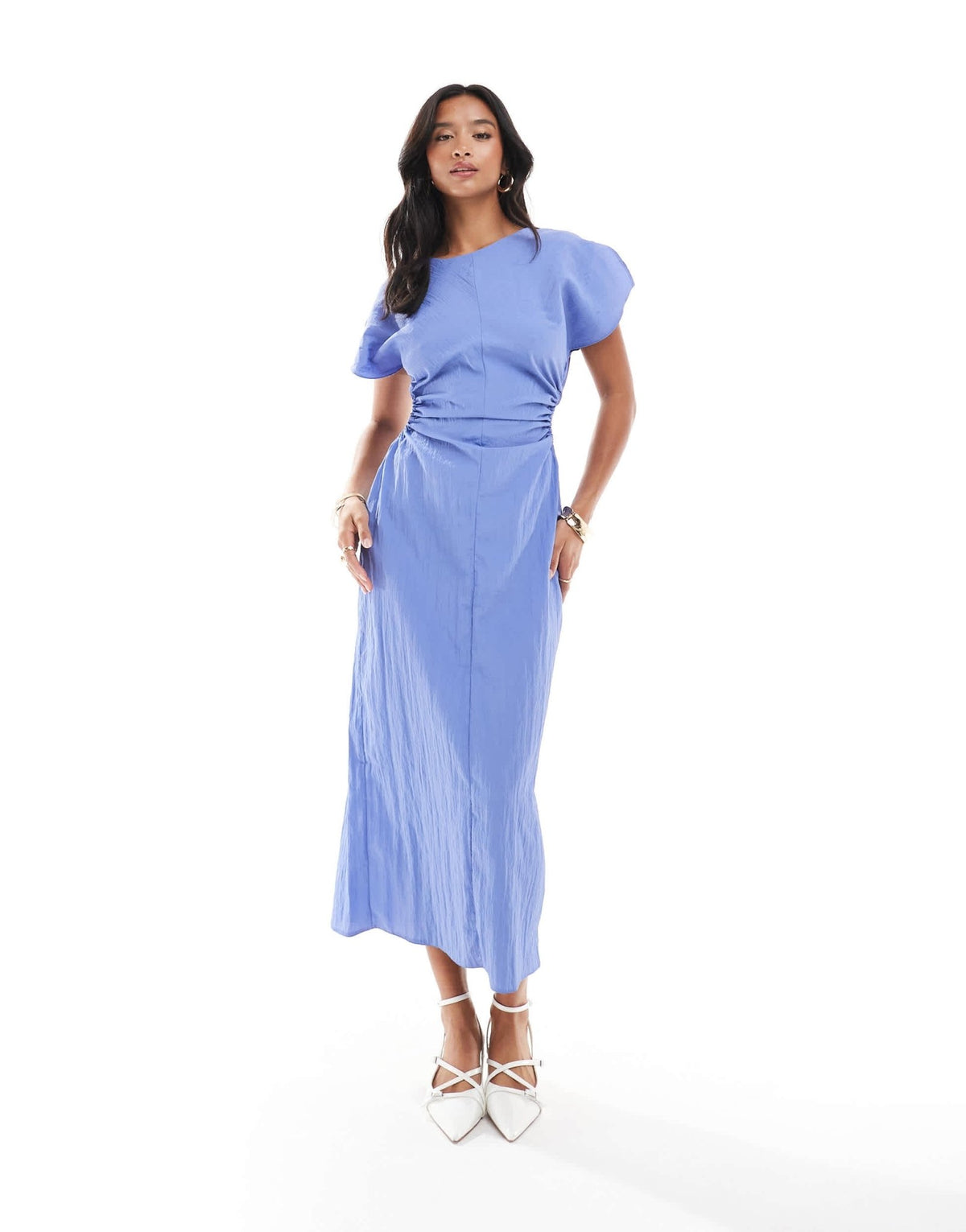ASOS DESIGN Petite split cap sleeve cut out mini dress in denim blue - ASOS Sample Sale