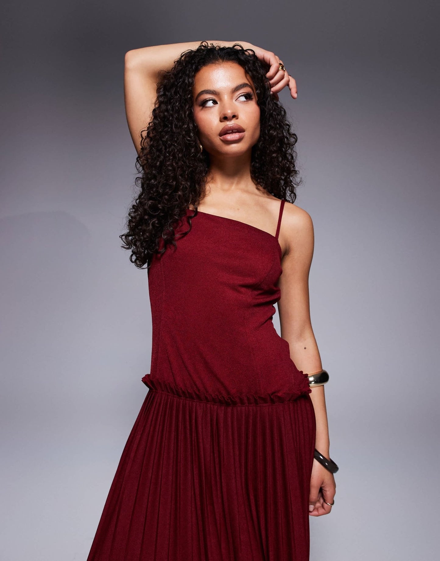 ASOS DESIGN Petite square neck pleated maxi dress with dropped waist in wine - ASOS Sample Sale