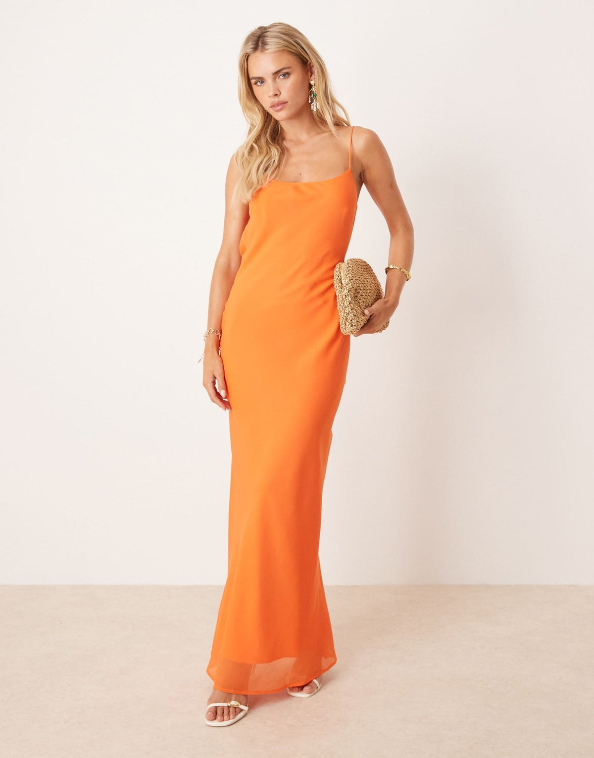 ASOS DESIGN Petite strap cowl back slip midi dress in bright orange - ASOS Sample Sale