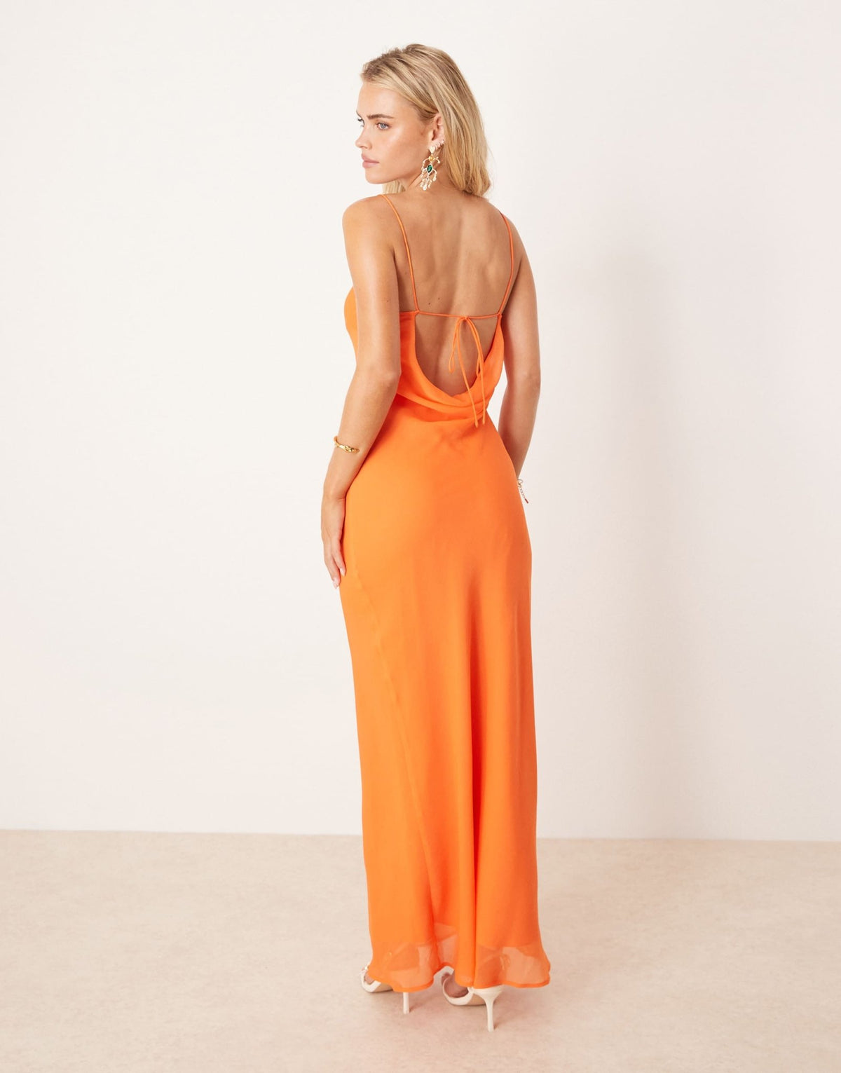 ASOS DESIGN Petite strap cowl back slip midi dress in bright orange - ASOS Sample Sale