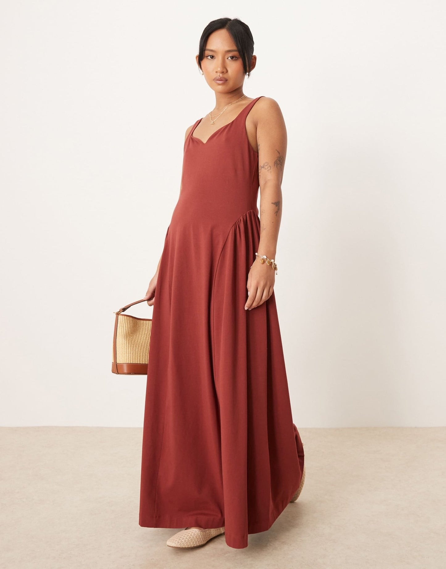 ASOS DESIGN Petite summer maxi dress with full skirt in rust - ASOS Sample Sale