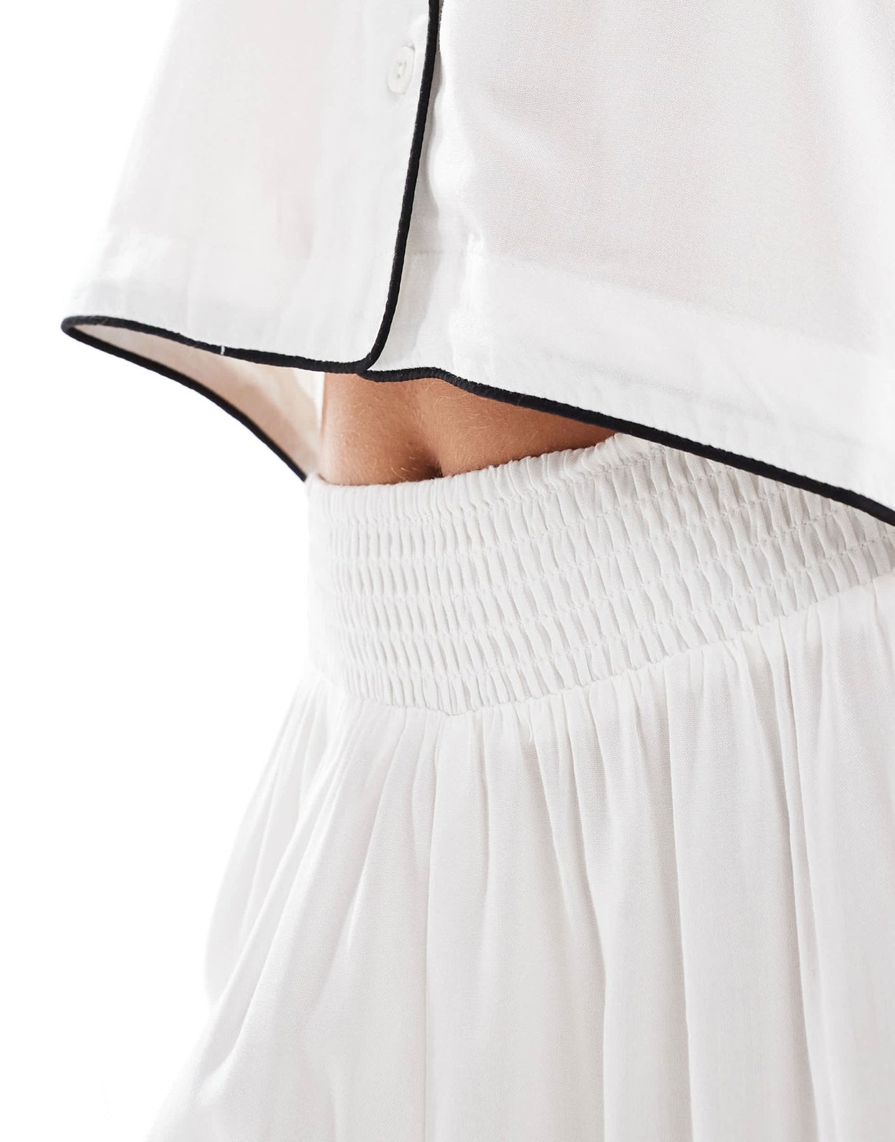 ASOS DESIGN Petite super soft slinky wide leg pyjama trouser in white with contrast binding - ASOS Sample Sale