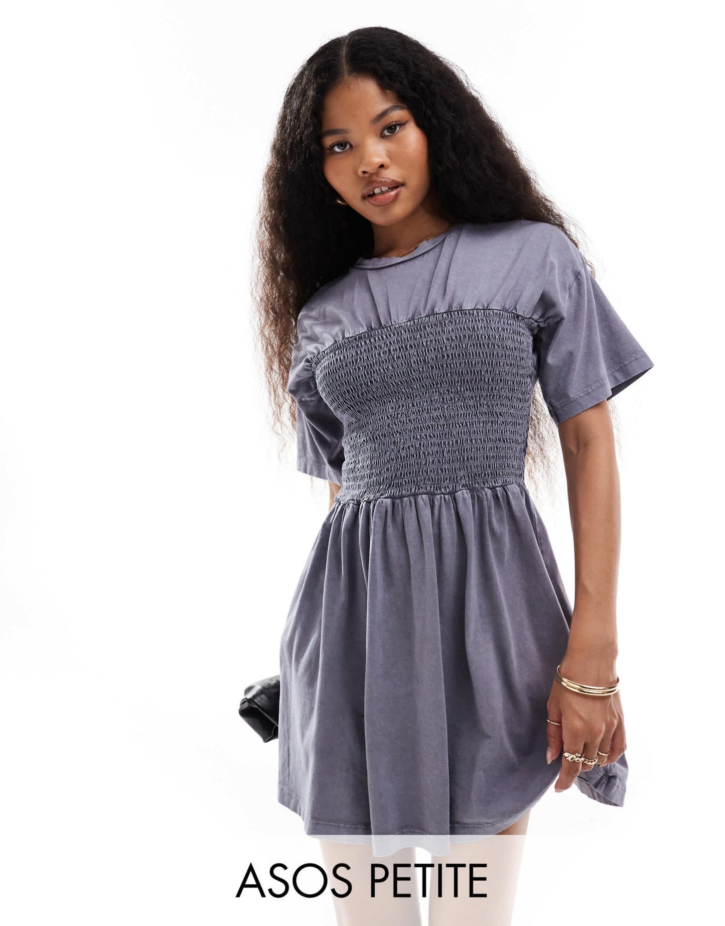 ASOS DESIGN Petite t-shirt mini dress with shirred bust in washed blue - ASOS Sample Sale