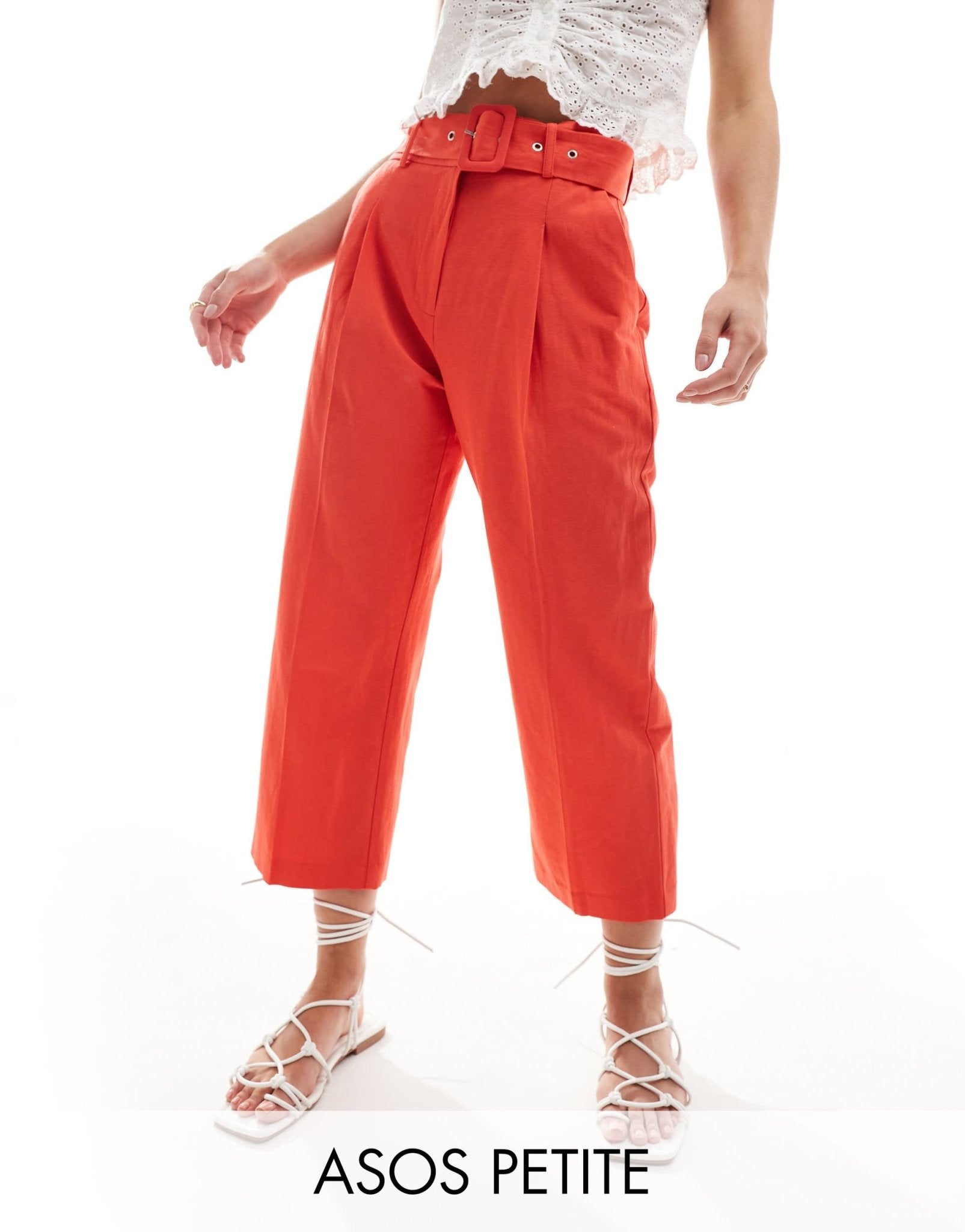ASOS DESIGN Petite tailored belted trouser with linen in red - ASOS Sample Sale