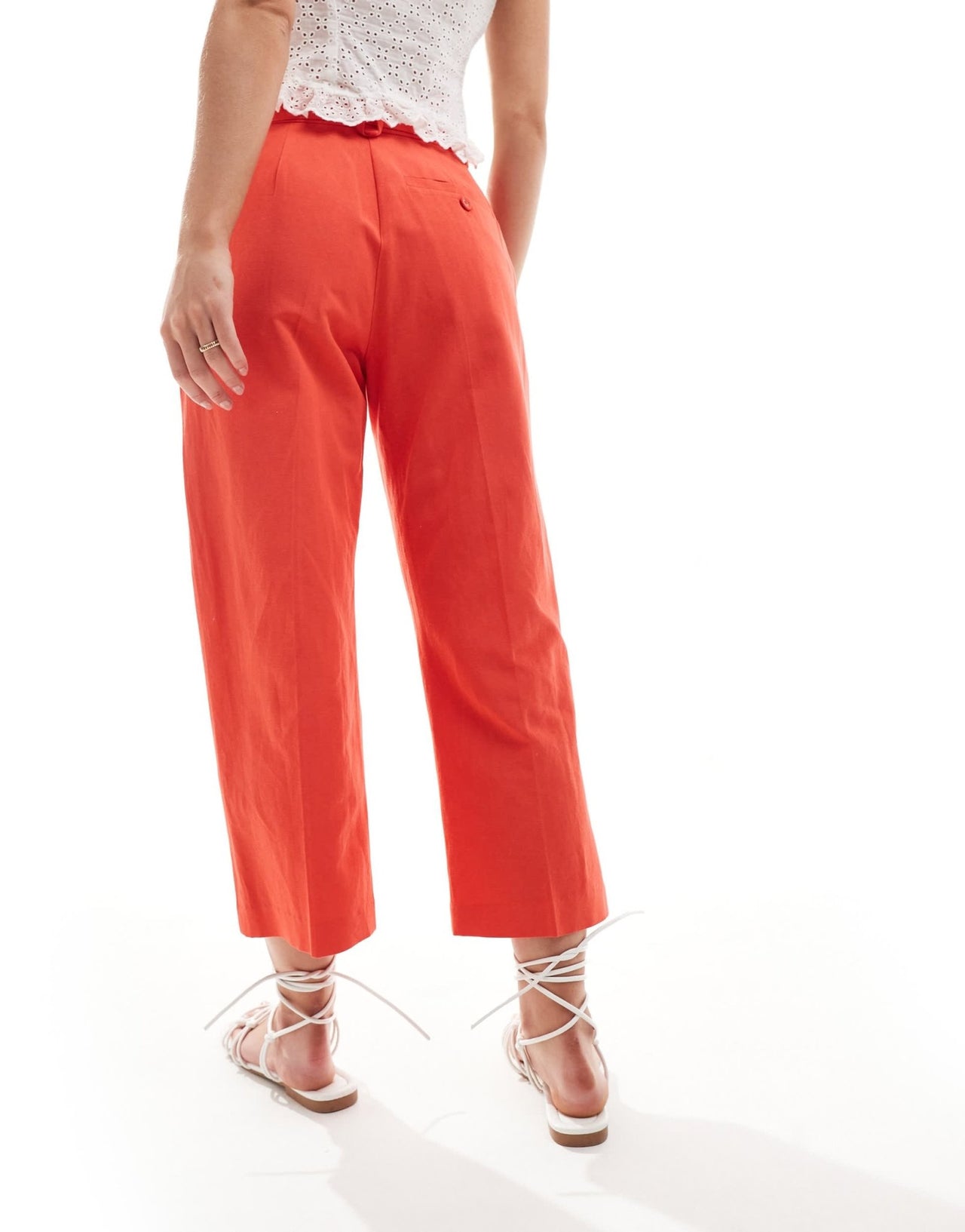 ASOS DESIGN Petite tailored belted trouser with linen in red - ASOS Sample Sale