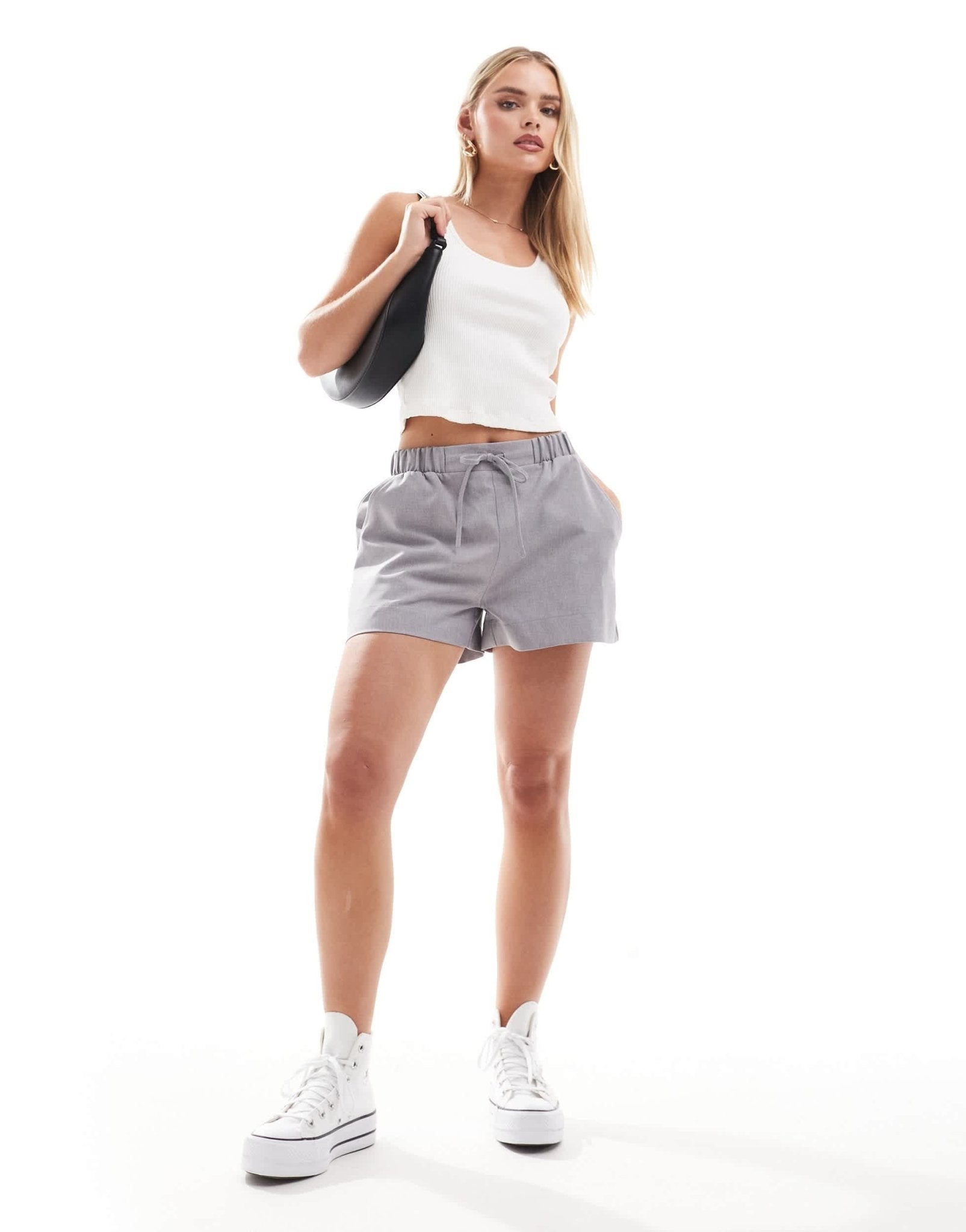 ASOS DESIGN Petite tailored pull on short in grey - ASOS Sample Sale
