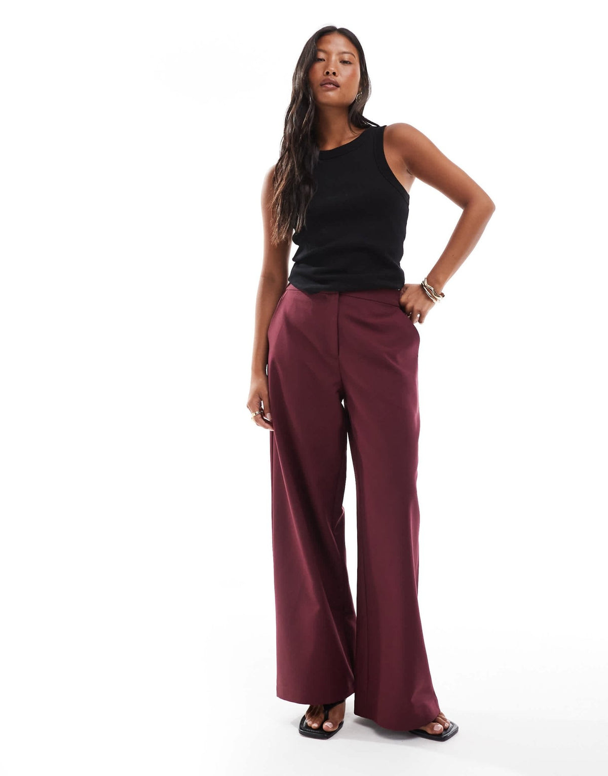 ASOS DESIGN Petite tailored relaxed straight leg trousers in dark cherry - ASOS Sample Sale