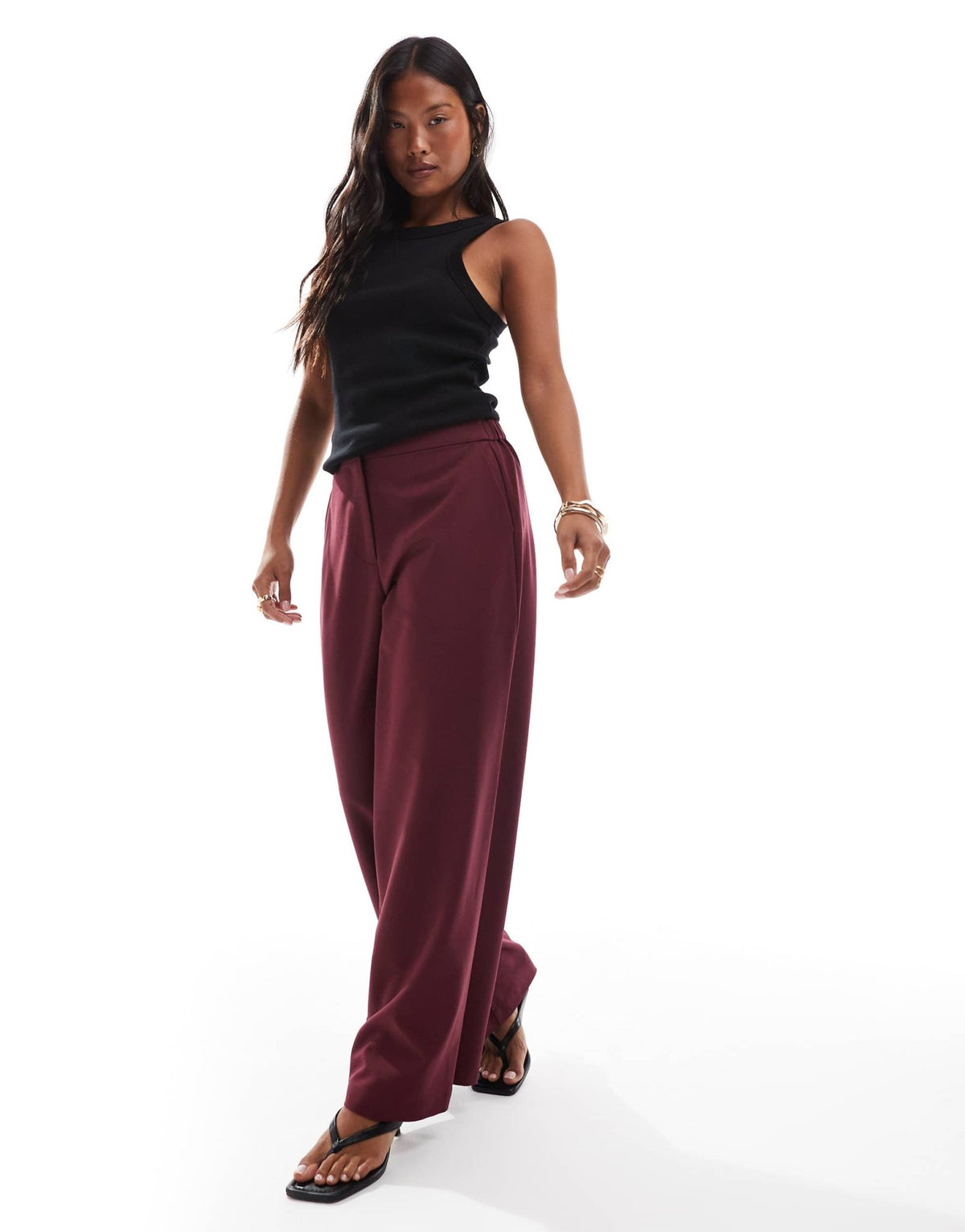 ASOS DESIGN Petite tailored relaxed straight leg trousers in dark cherry - ASOS Sample Sale